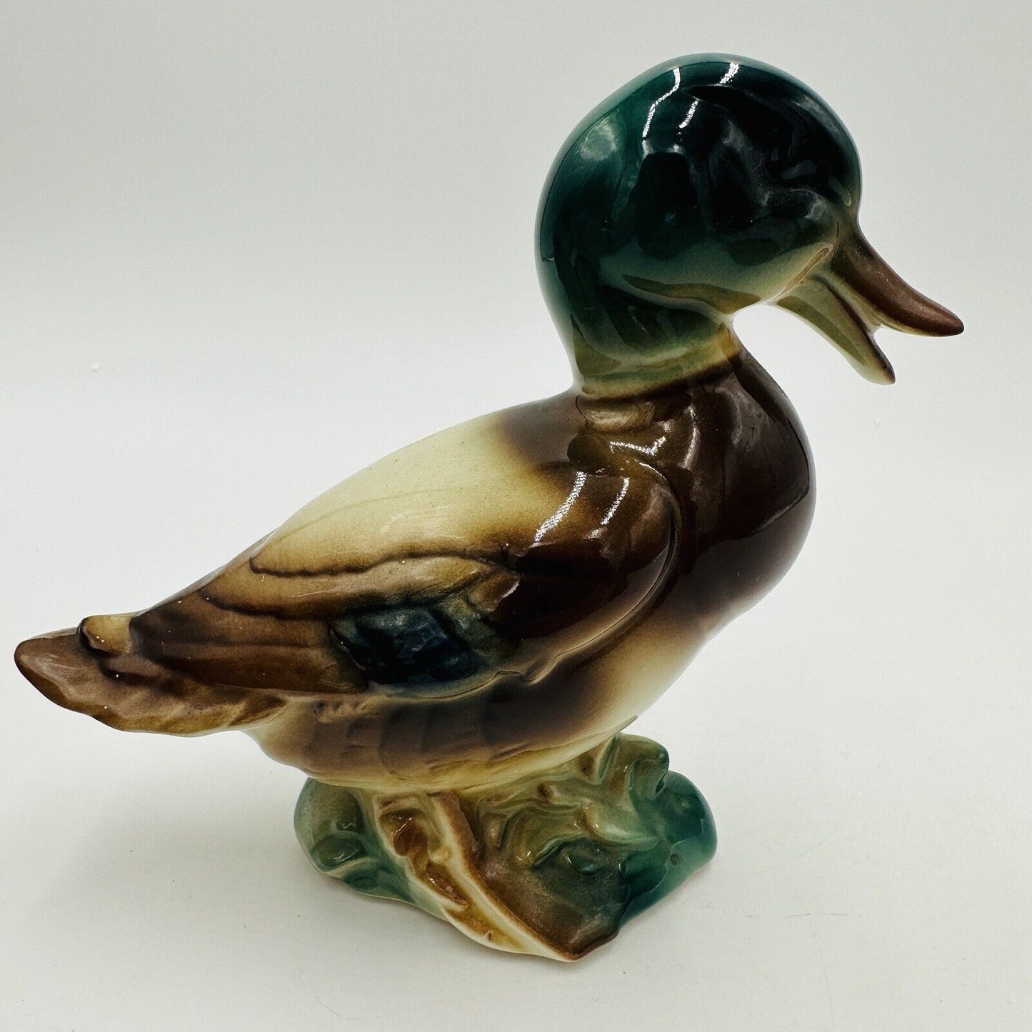 Royal Copley Duck Figurine Mallard Glazed Pottery Colorful Standing USA Vintage