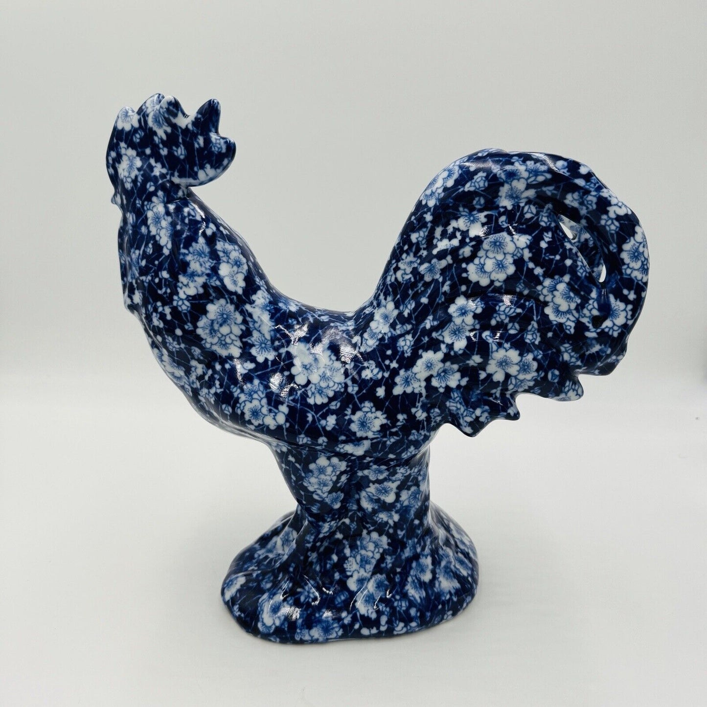 Victoria Ware Ironstone Blue White Chintz/Calico large Rooster Figurine Vintage