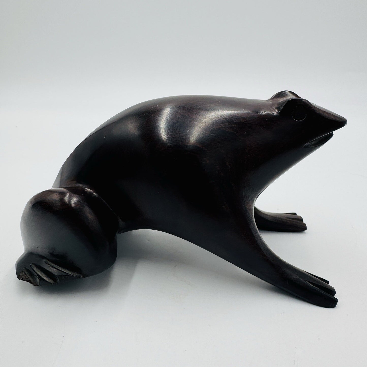 Frog Sculpture Mid Century Modern Carved Rosewood Figurine Solid Ironwood 7in