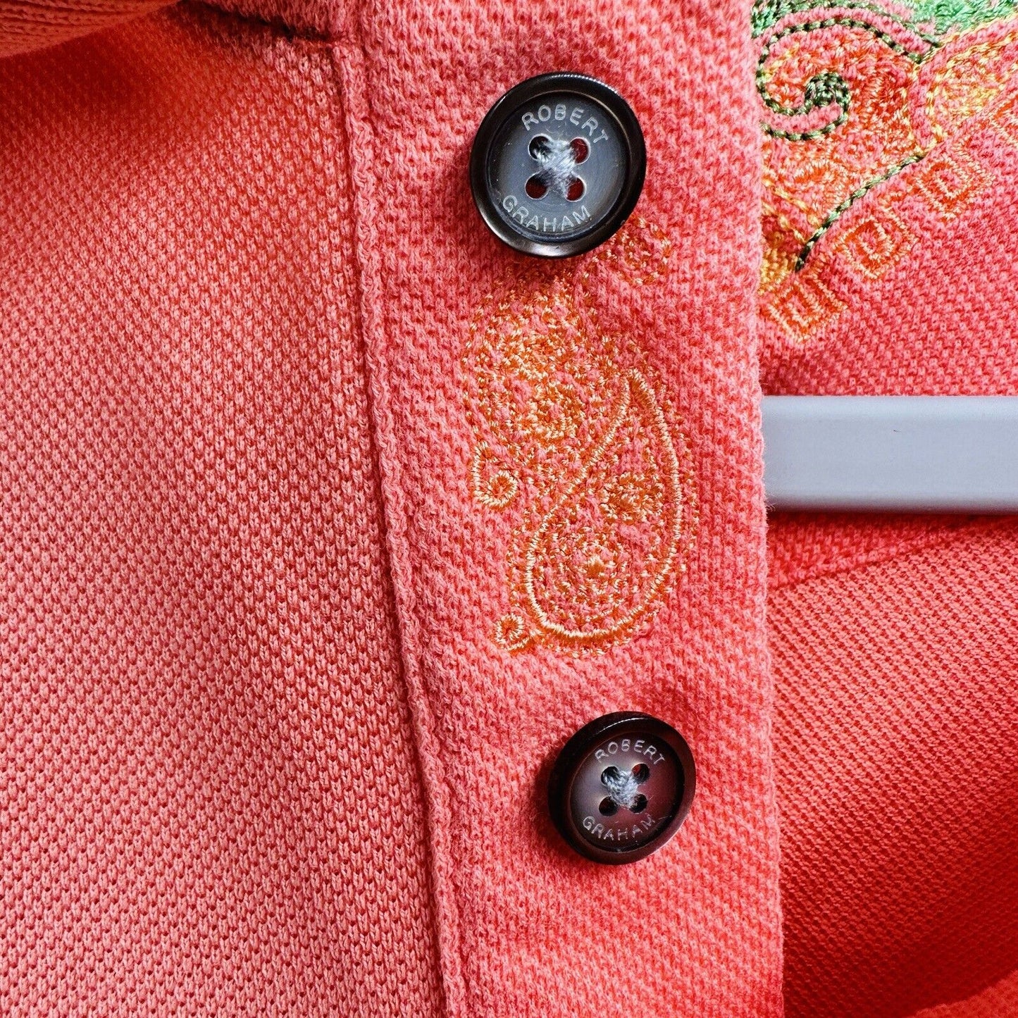 Robert Graham Mens Size L Piqué Polo Shirt Salmon Short Sleeve Golf Casual