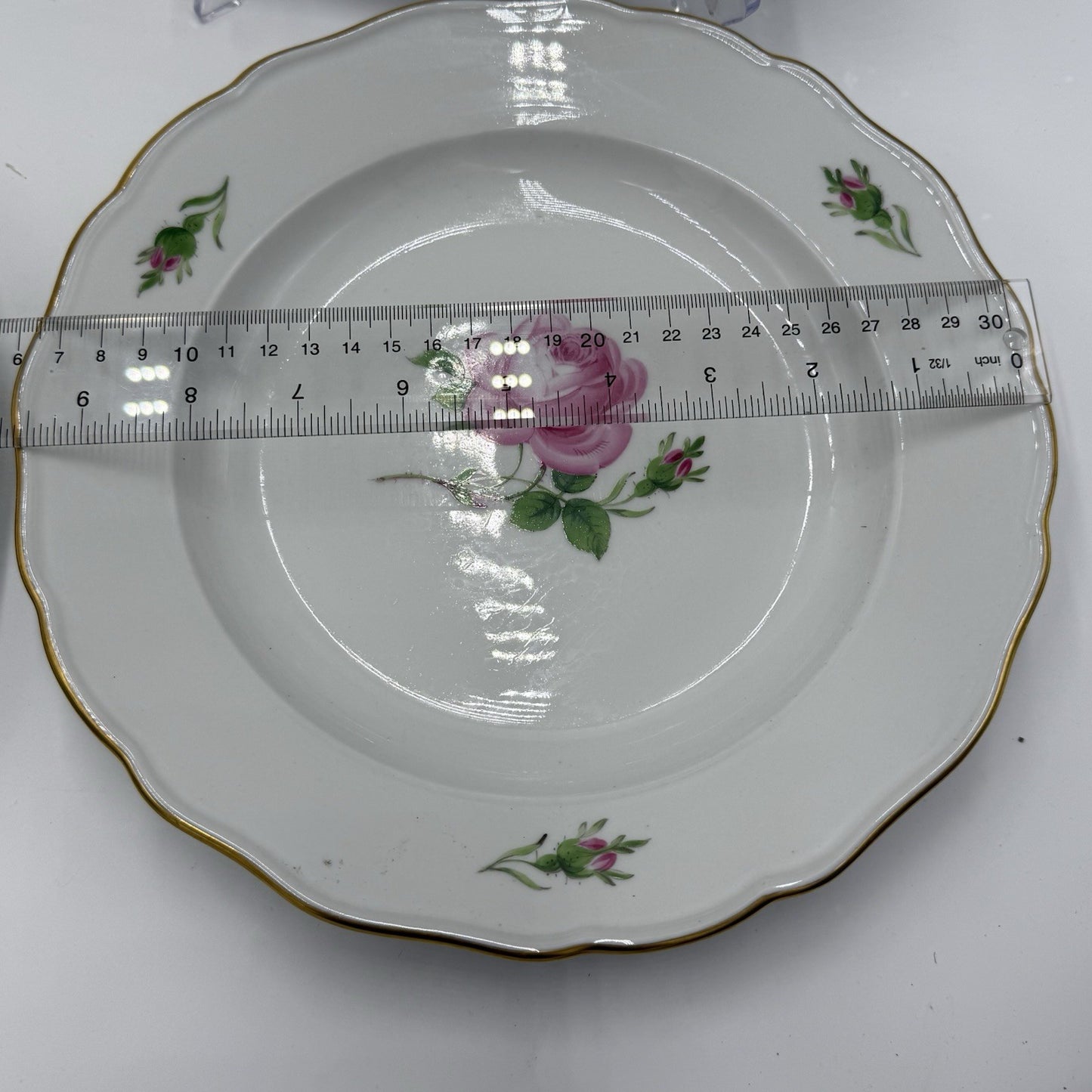 Meissen Porcelain Germany Pink Roses Deep Dinner Plates 9.5”x1” Circa 1920 Set