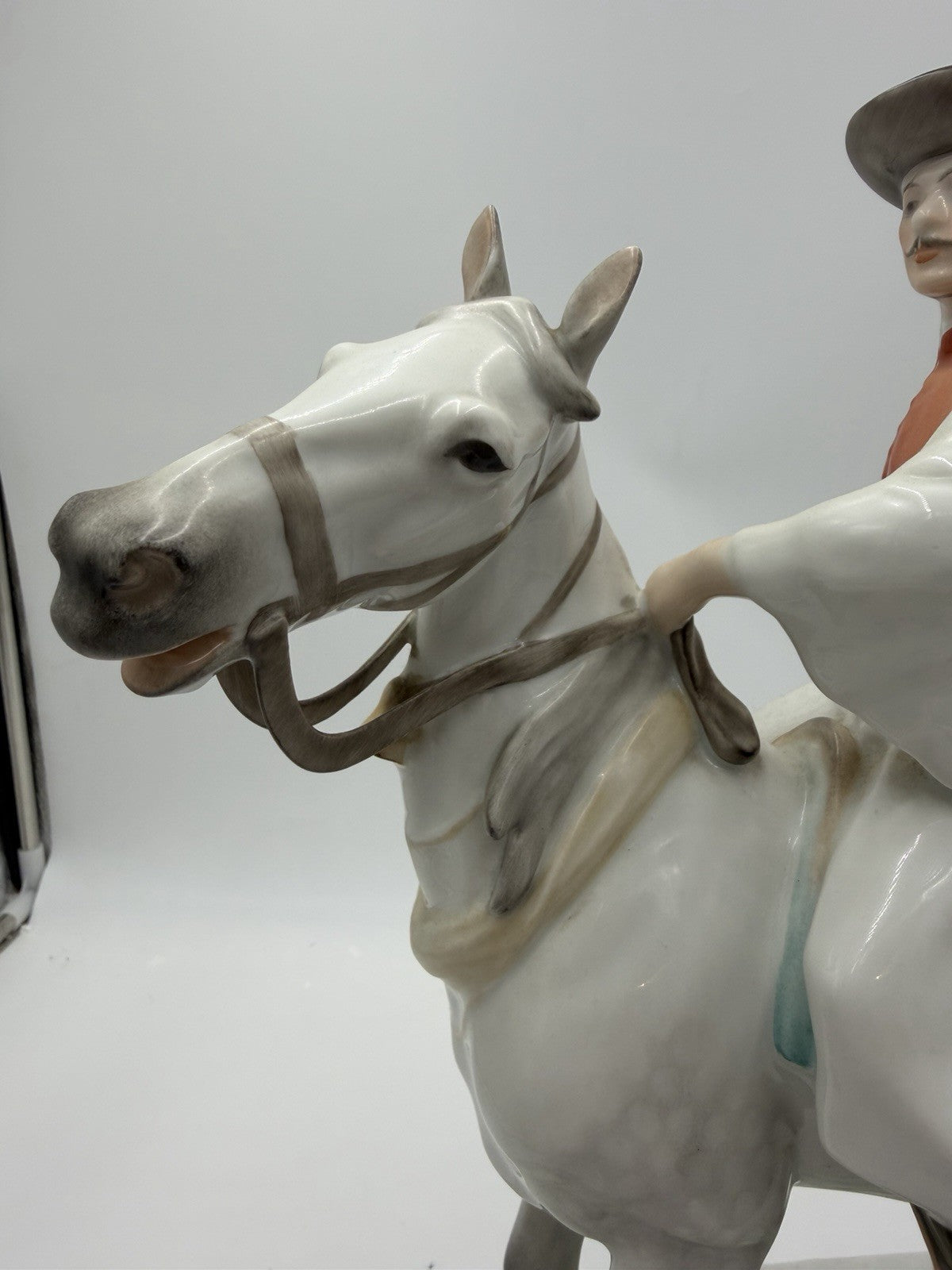 Large Herend Hungary porcelain sculpture #5593 Csikos man on horseback 16”H Mint