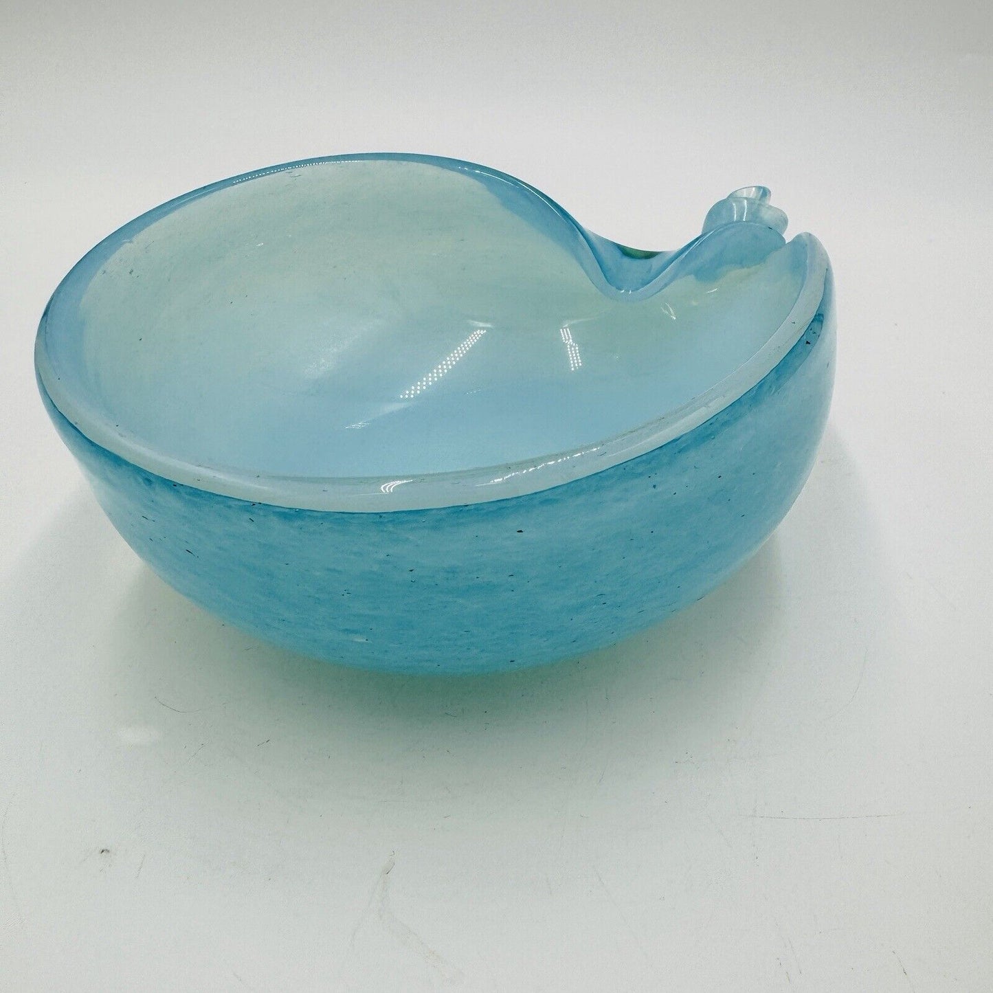 MCM Murano Art Glass Barbini Aqua Blue Bowl Italy Hand Blown