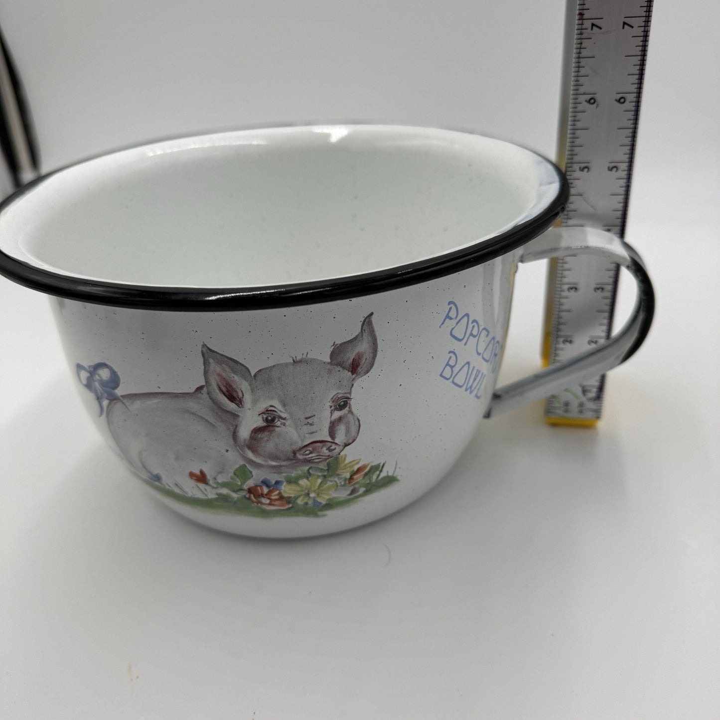 DAUGHERTY STUDIO White Enameled Painted Pig Popcorn Bowl Signed Karen
