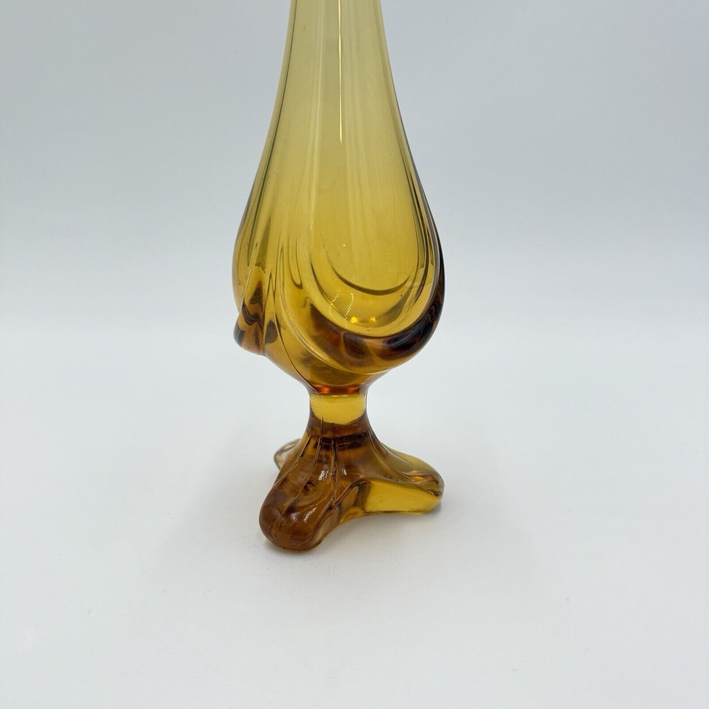 Vintage Viking Art Glass Epic Drape Amber Bud 3 Toe Swung Vase 12”