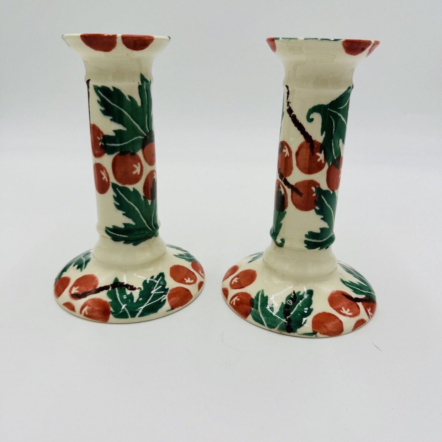 Moorland Candle Holders Staffordshire England Hand Painted Ceramic 6in Antique