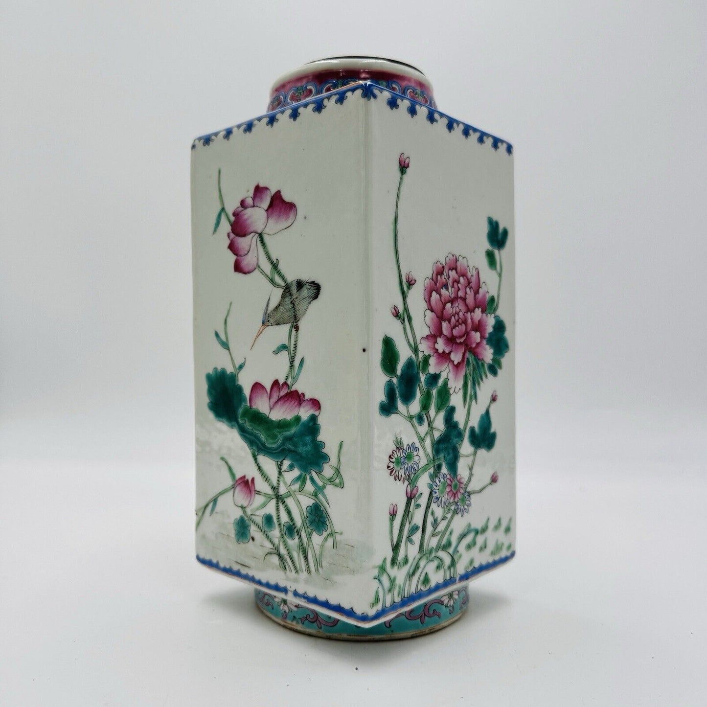 RARE antique REPUBLIC Chinese Famille Floral porcelain CONG vase CHINA MARK