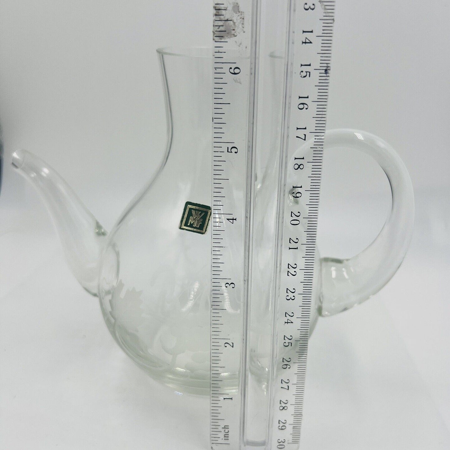 WMF Pitcher Glass Etched Grapes Jug Vintage Germany Home Decor Clear