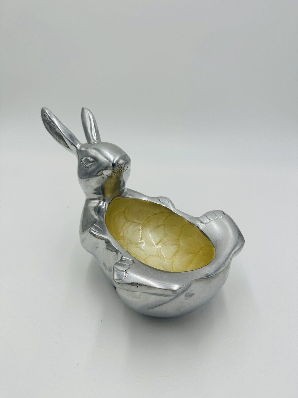 Bunny Rabbit Enameled Aluminum Easter Bowl Candy Nut 9in x 6in Seasonal Decor