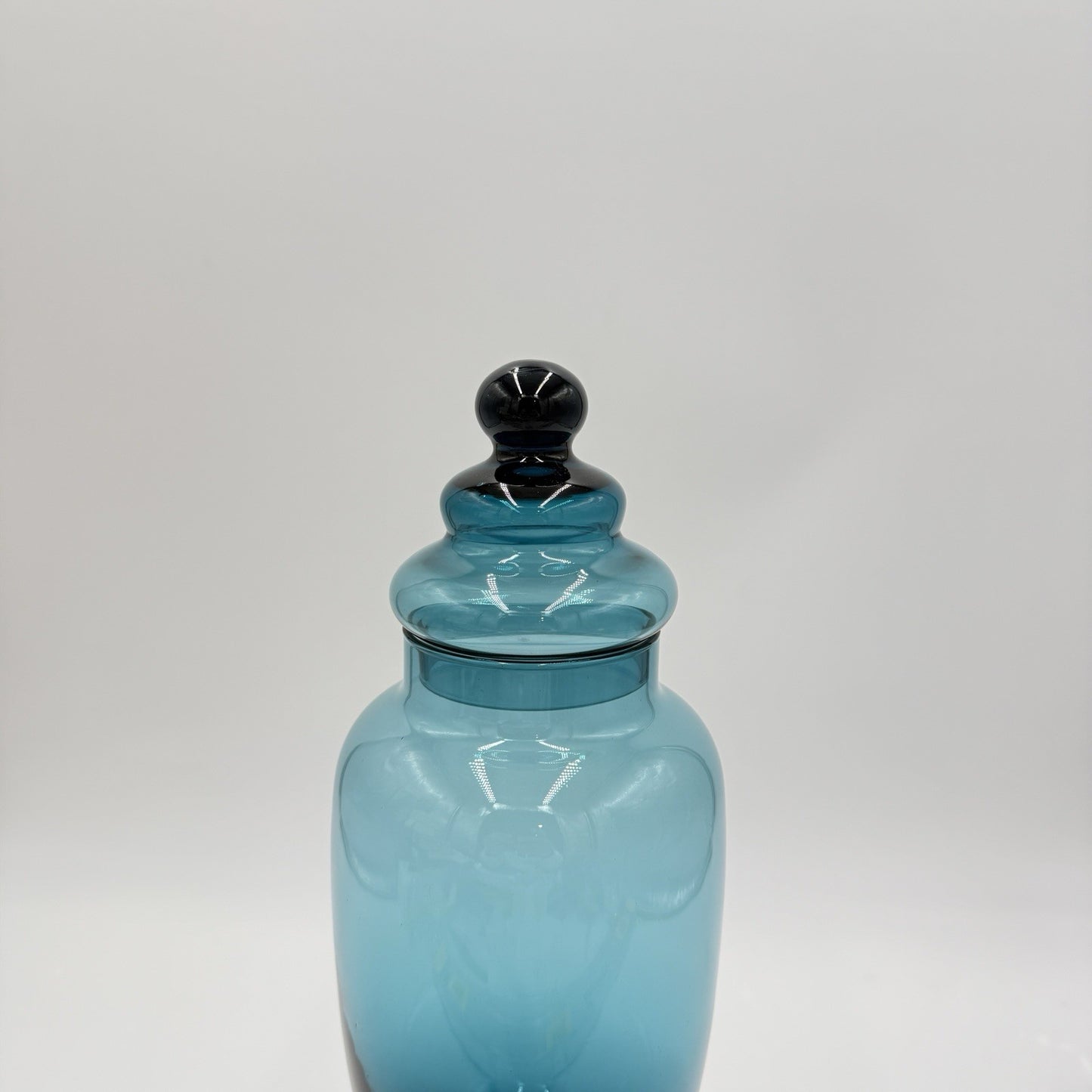 Rare Empoli Teal Italy MCM Blue Footed Apothecary Jar Lidded Vase 13” Art Glass