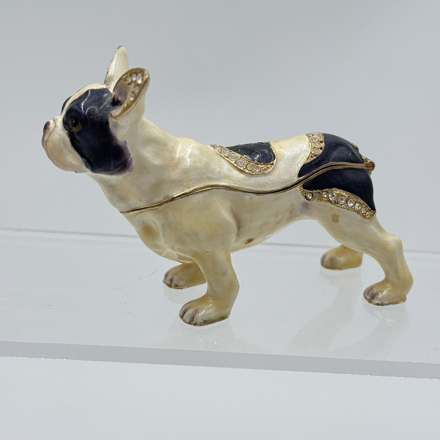 Ciel Boston Terrier Dog Trinket Box. Hand Set Swarovski Crystals & Enamel