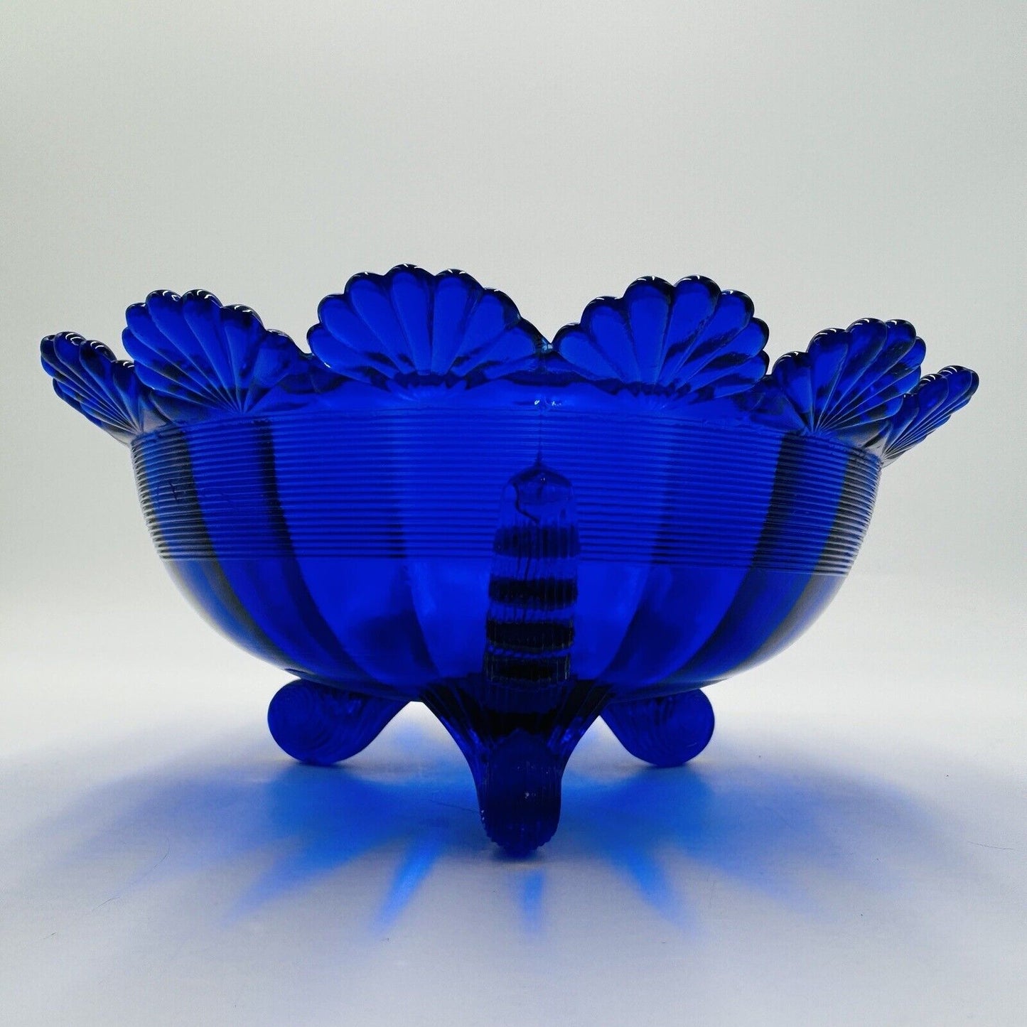 Vintage Mosser Footed Fruit Bowl cobalt blue art glass USA MCM