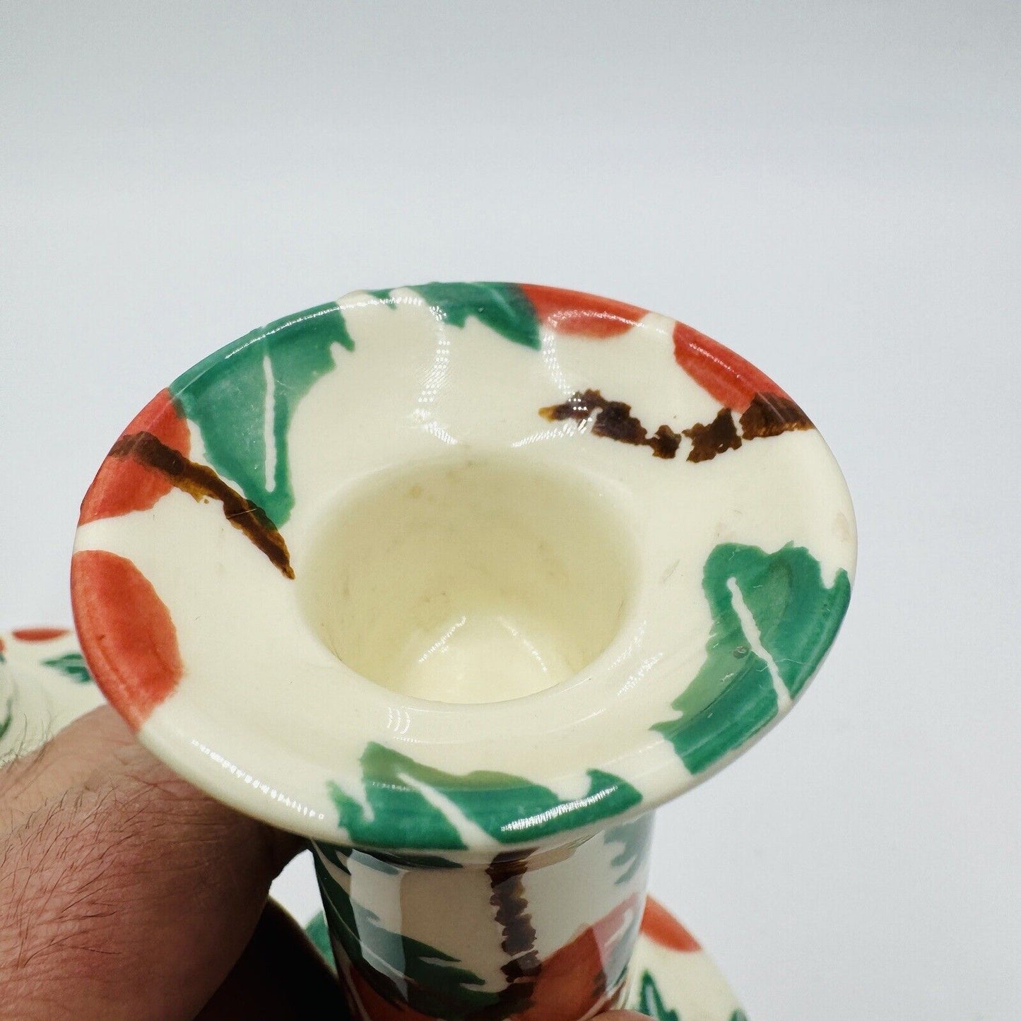 Moorland Candle Holders Staffordshire England Hand Painted Ceramic 6in Antique