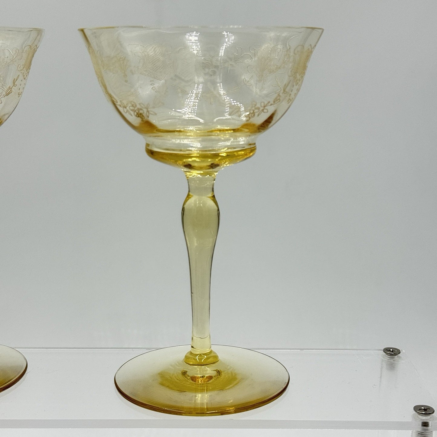 TIFFIN FRANCISCAN Paulina Mandarin Yellow Stem Champagne/Tall Sherbet Set Glasse