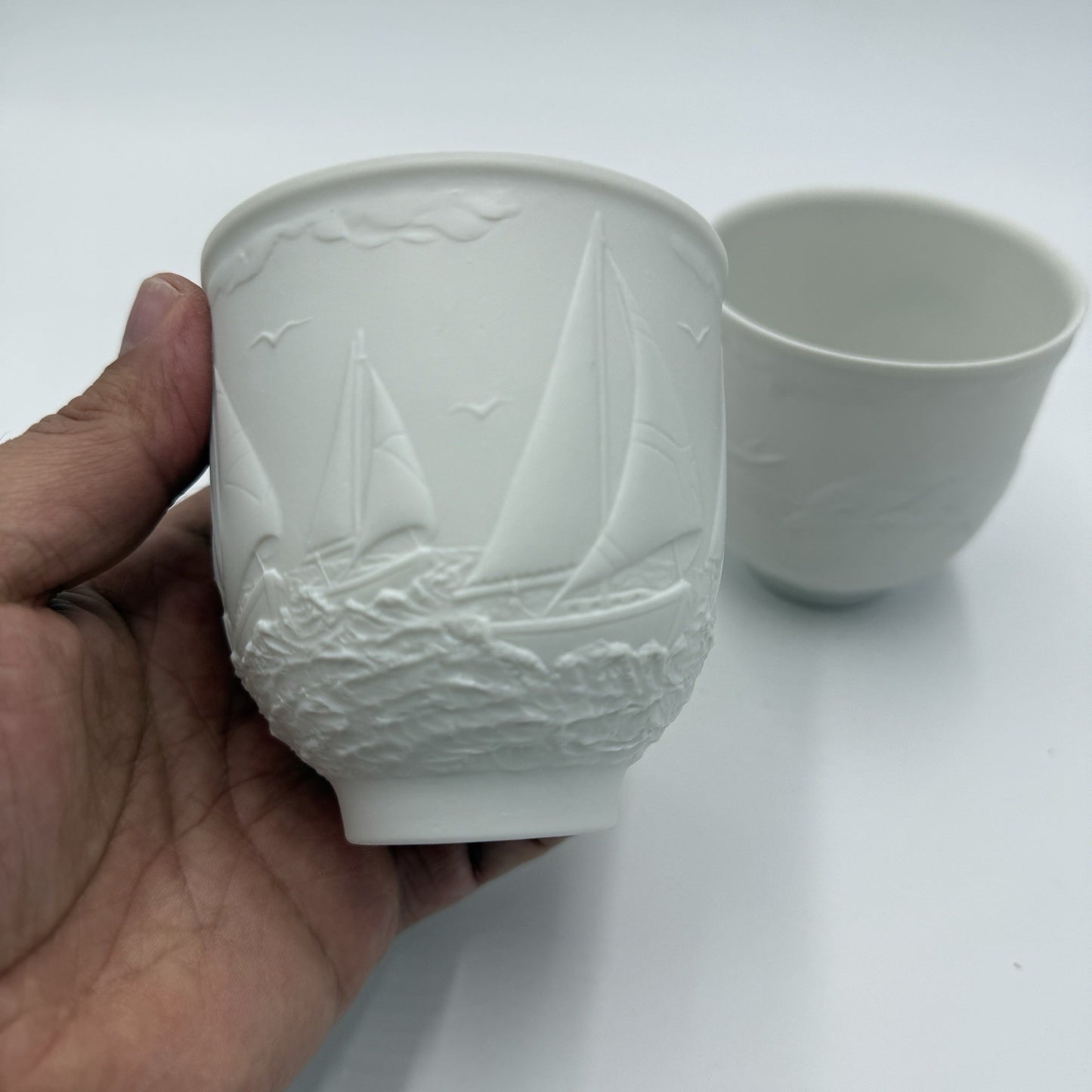 Pair Lladro Collectors Society SAILING THE SEAS CUPS CANDLE HOLDER VOTIVE WHITE