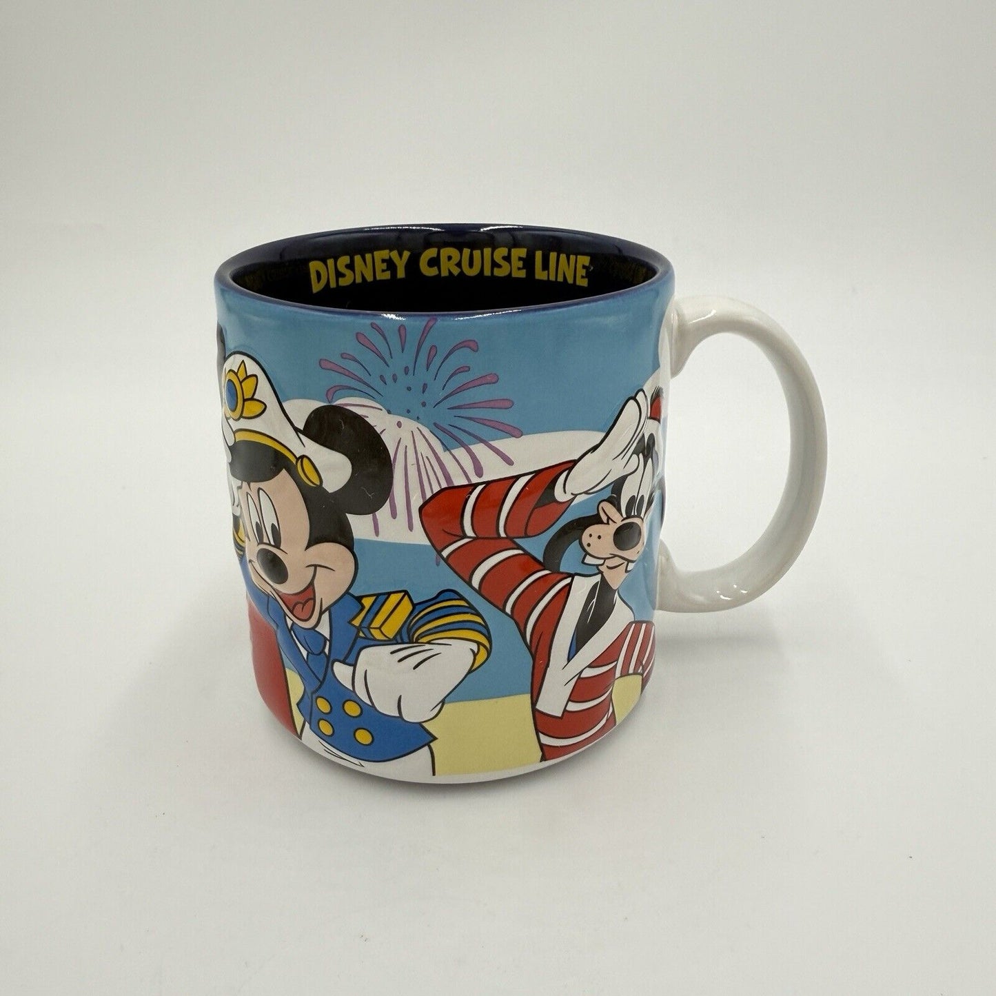 Disney Cruise Line Raised 3D Embossed Ceramic Mug Mickey Minnie Goofy