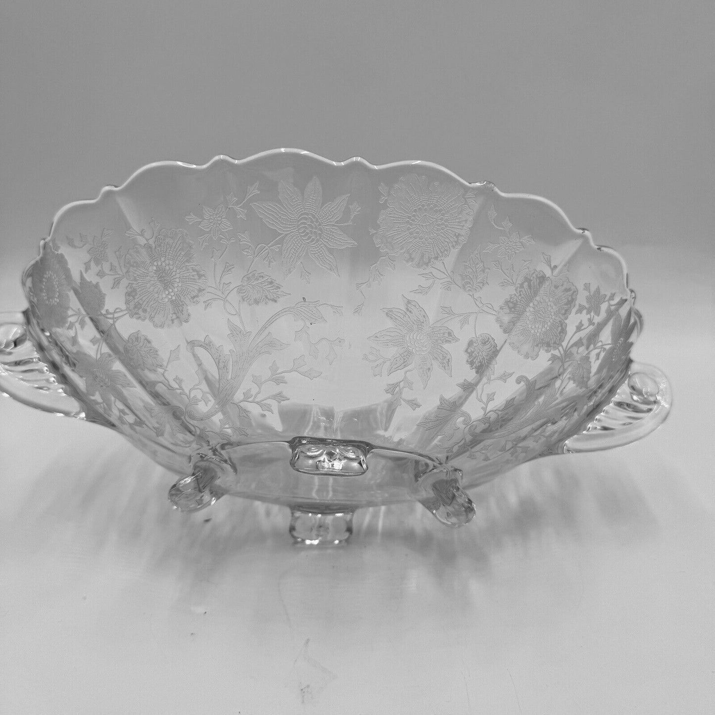 Antique CAMBRIDGE Rosepoint Footed DOUBLE HANDLED OVAL BOWL Embossed