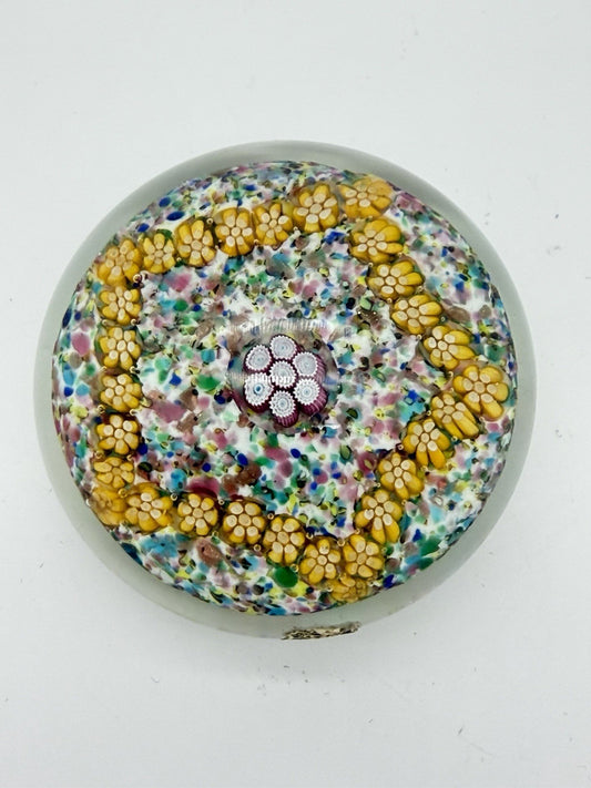 Vintage Murano Venetian Italy Art Glass Floral Millefiori Paperweight 2”x 2.5”