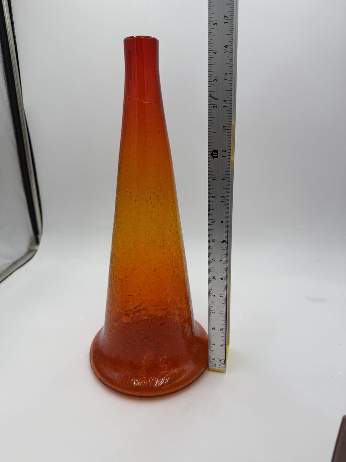 MCM Blenko #6029 Art Glass Crackle Amberina 17” Large Decanter No Stopper