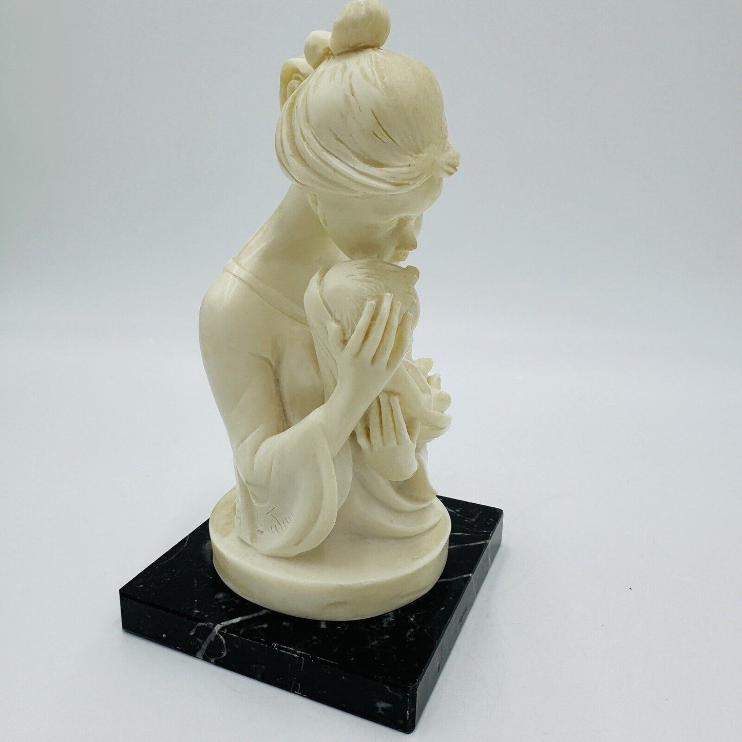 A. Santini Mother & Child Alabaster Sculpture Classic Figurine 7.5” Italy Vtg
