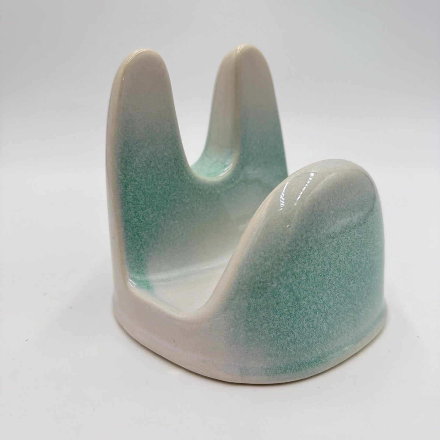 Studio Art Pottery Green & White Lid Stand Stoneware 5”x5.5”x5”