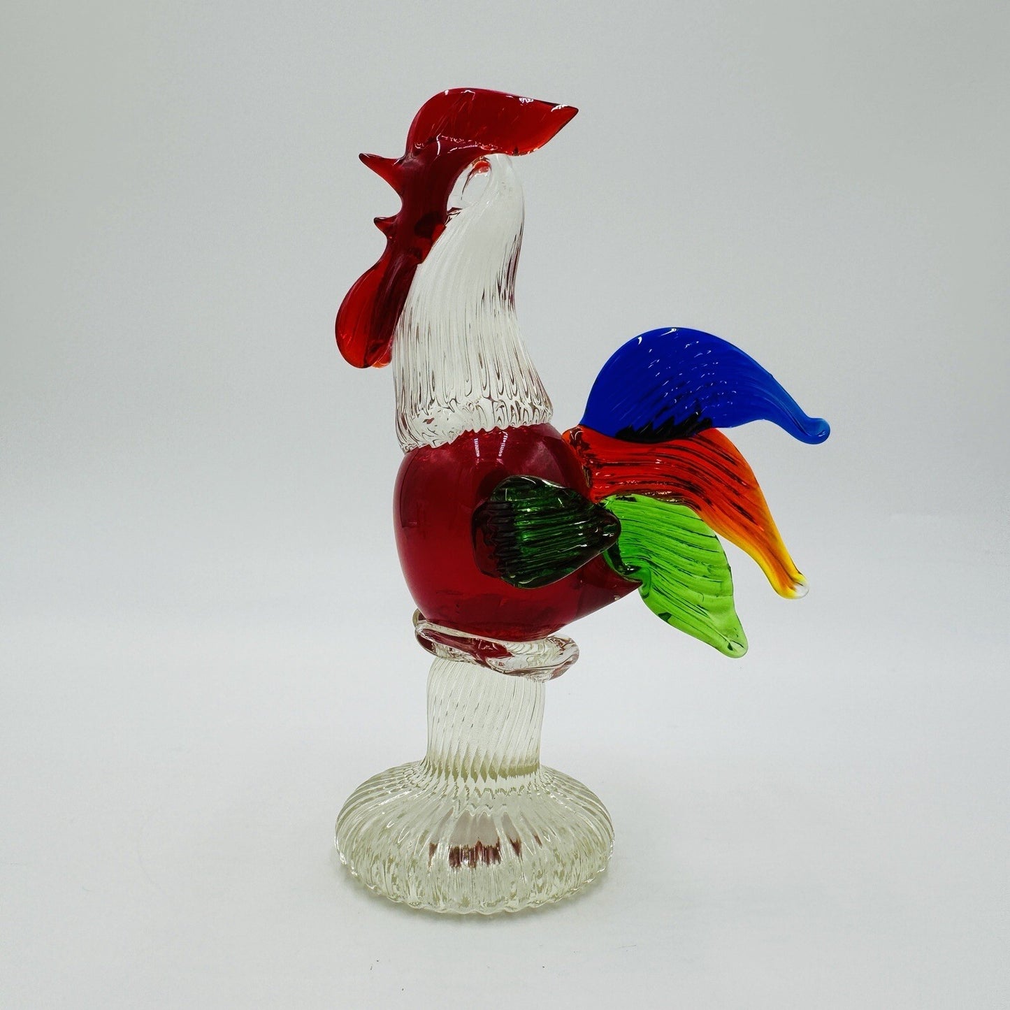 Hand Blown Art Glass Multicolor Rooster Figurine Hand Crafted Chicken Bird 7in