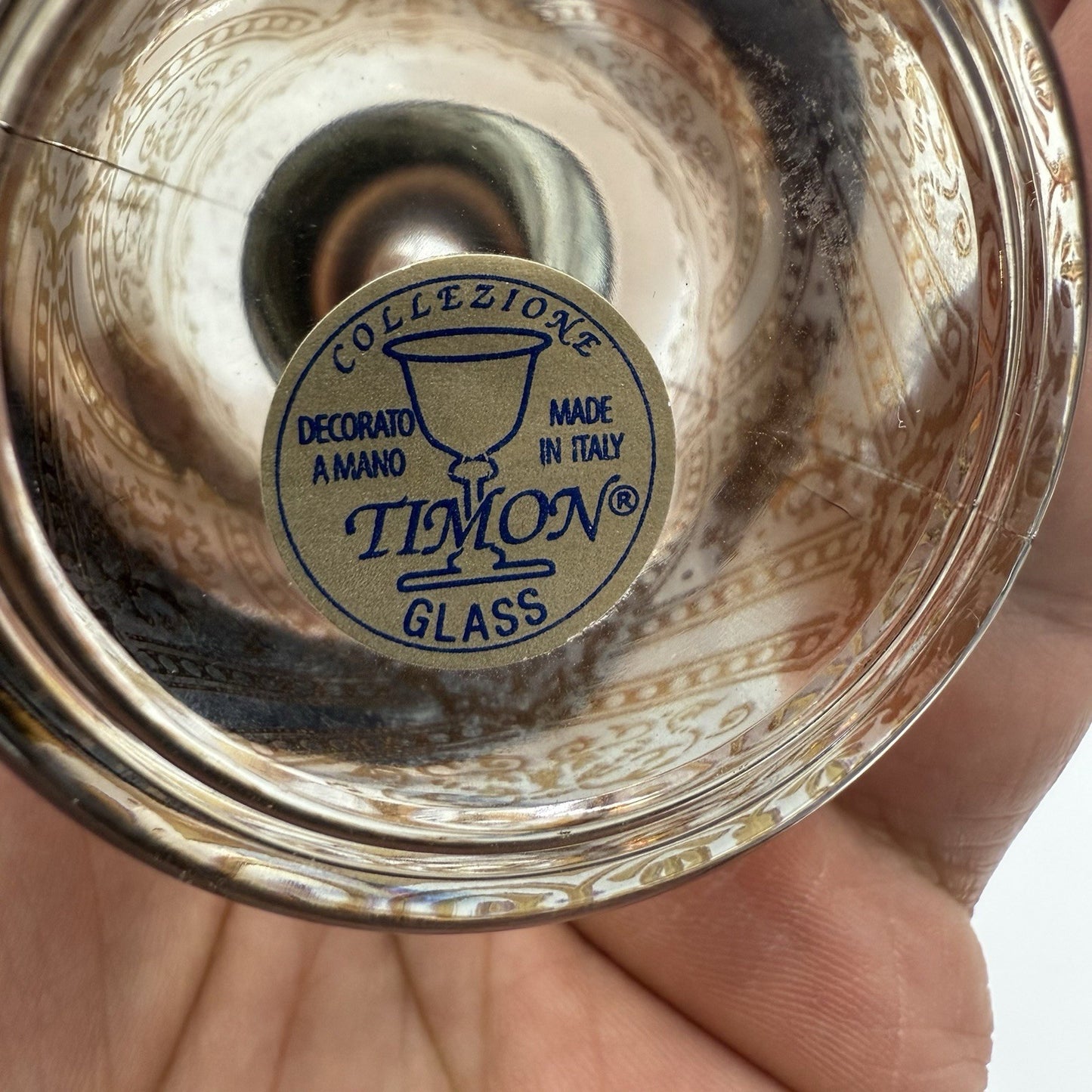 2 Vintage Collezione Timon Art Glass Italian Iridescent Gold Champagne Flutes