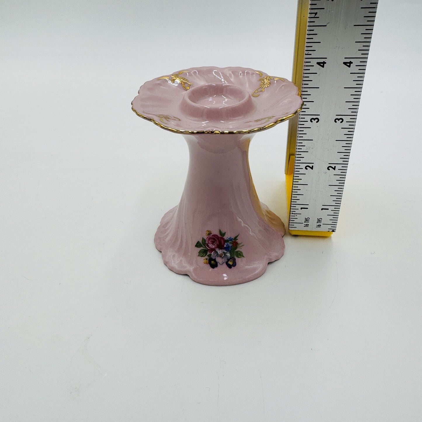 Leander 1946 RGK China Of Boheme Pink Floral Candleholder Porcelain Vintage
