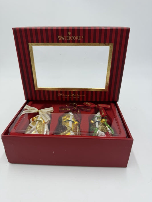 Waterford Holiday Heirlooms Art Glass Santa Christmas Ornaments 3.5”H Set 3 Pcs