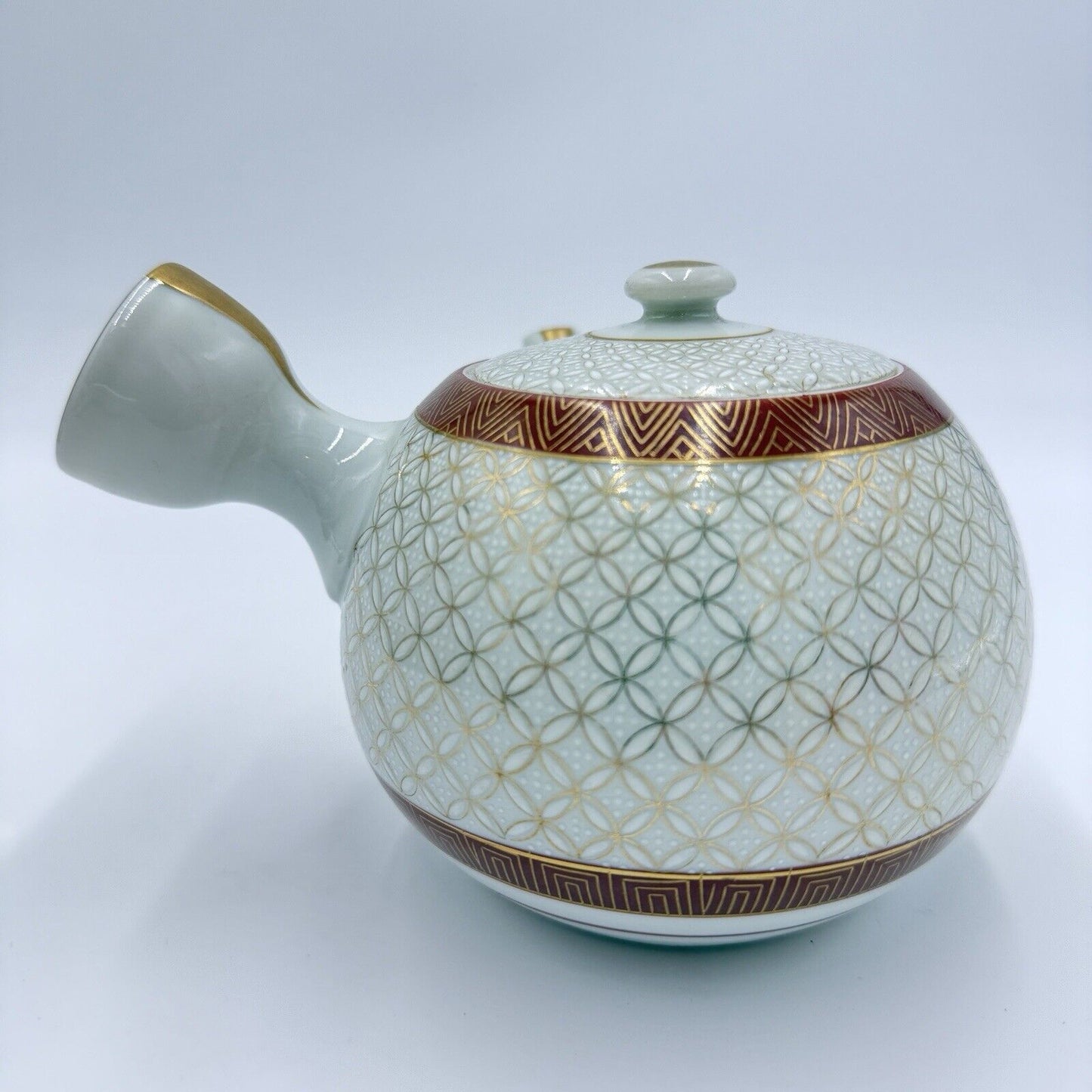 Antique Japanese Kutani Porcelain Tea Pot Gold Accents Embossed