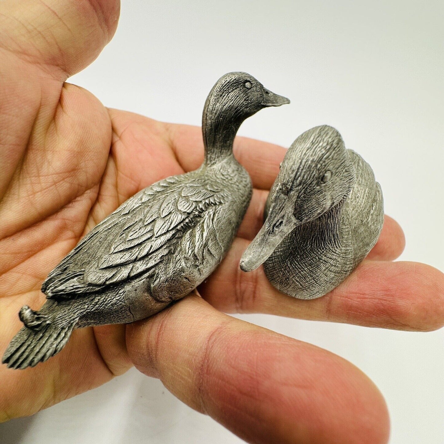 GdeL Pewter Mallard & Canvasback Ducks Figurines Canada Made Miniatures Vintage