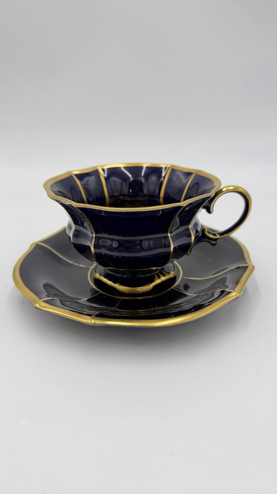 LINDNER KÜPS ECHT COBALT & GOLD 157/2 Demitasse Cup & Saucer Set Germany