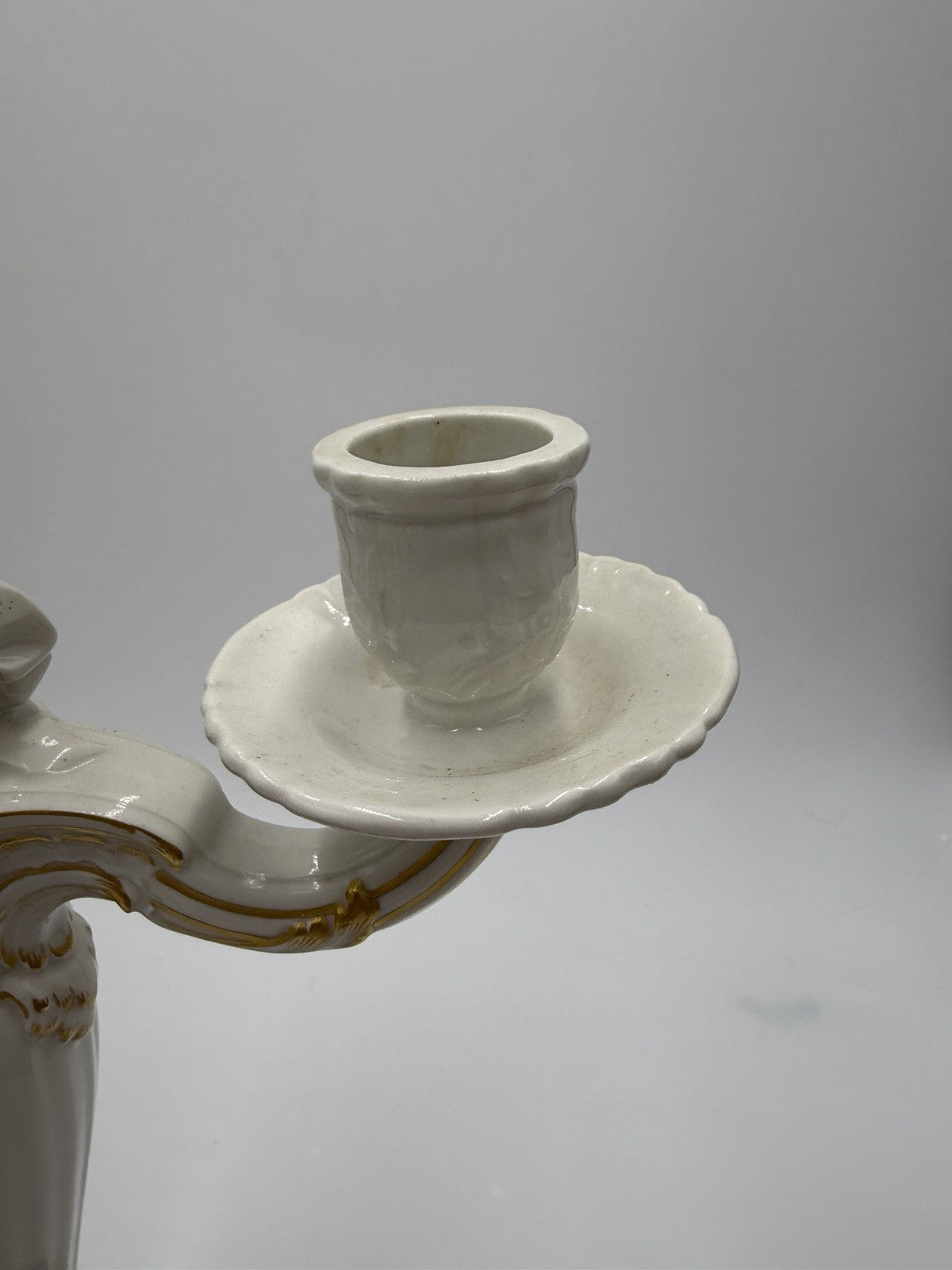 Rare 19th C KPM Berlin Rocaille porcelain candelabra kneeling reading putto 14”