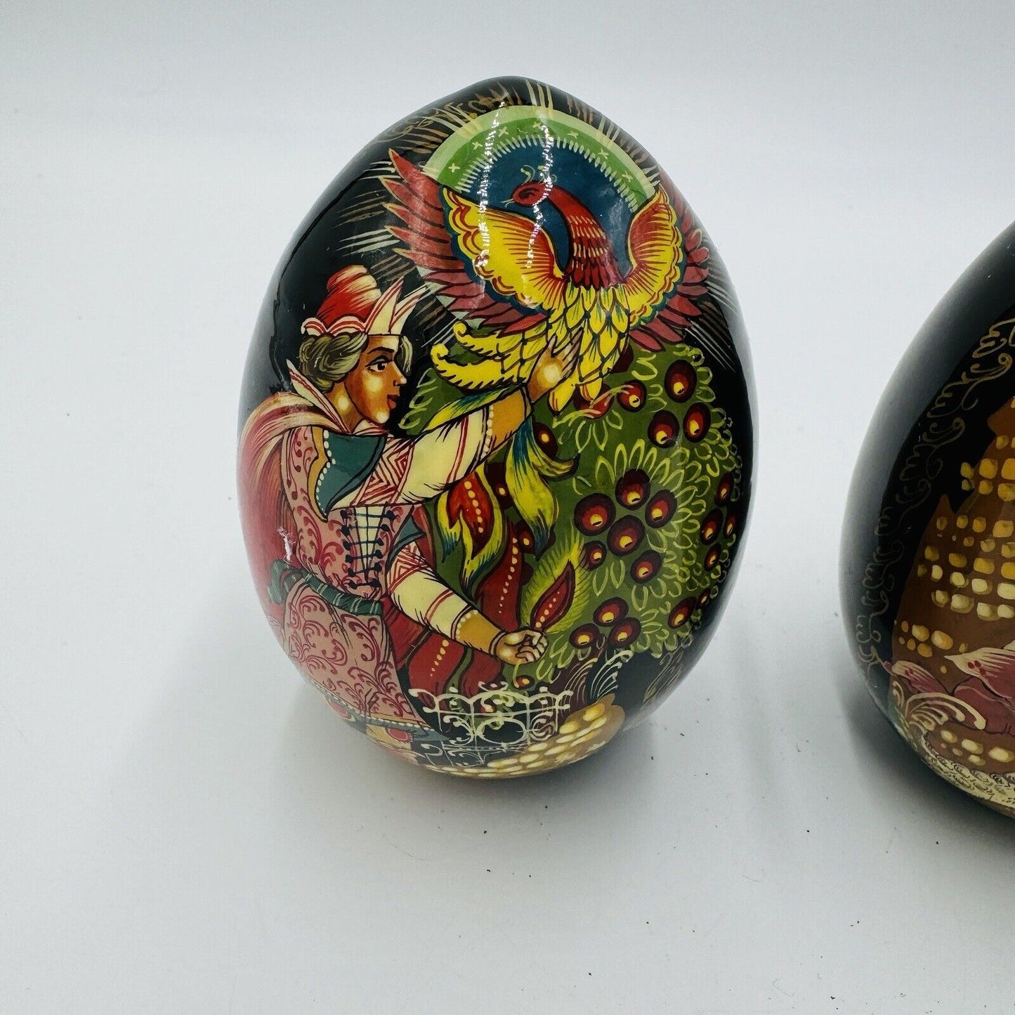 Mockba Hand Painted Easter Egg Wooden Folk Art 4.5in Signed Vintage