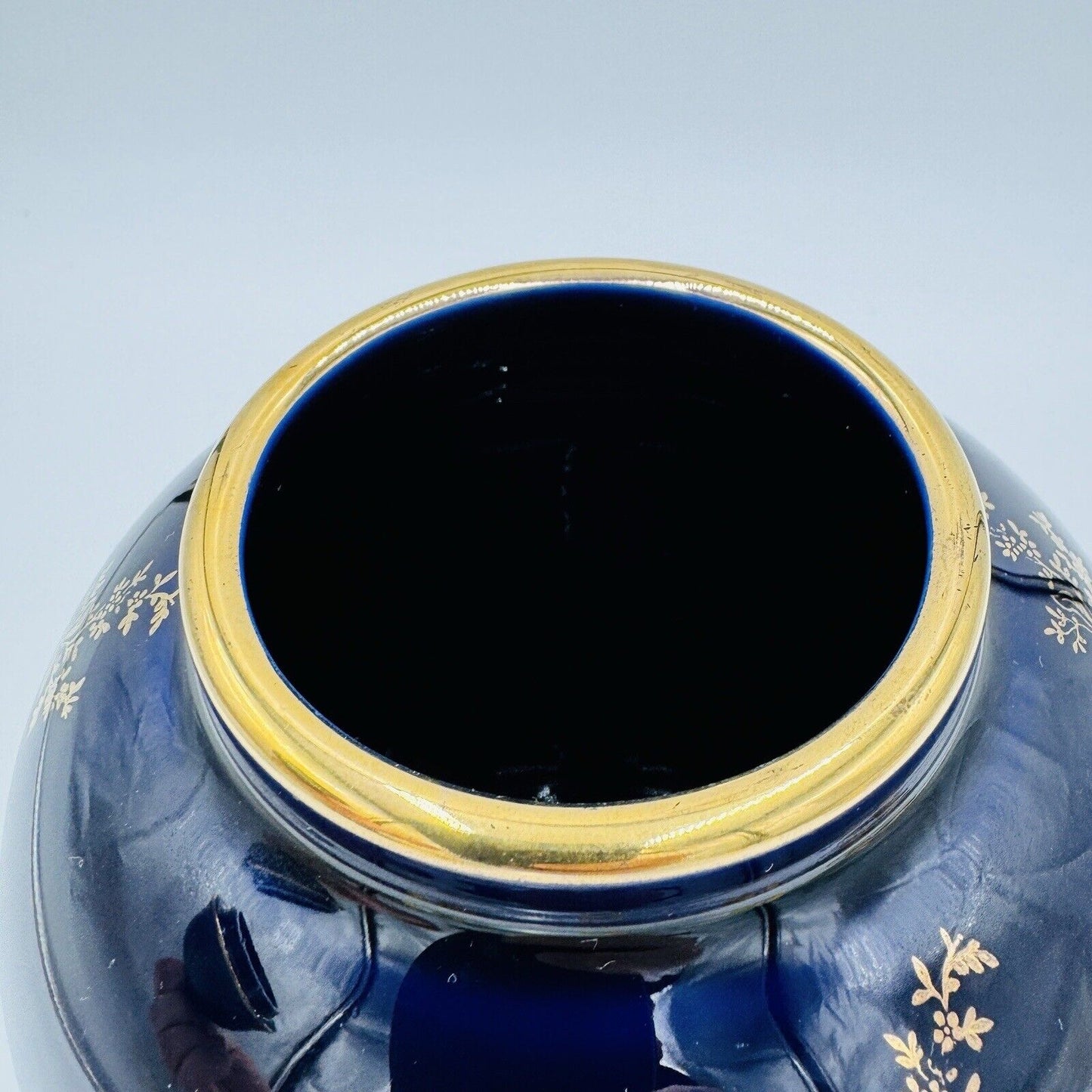 Limoges France Cobalt Blue Urn W/ Lid courting couple porcelain 9.5” Gold Trim