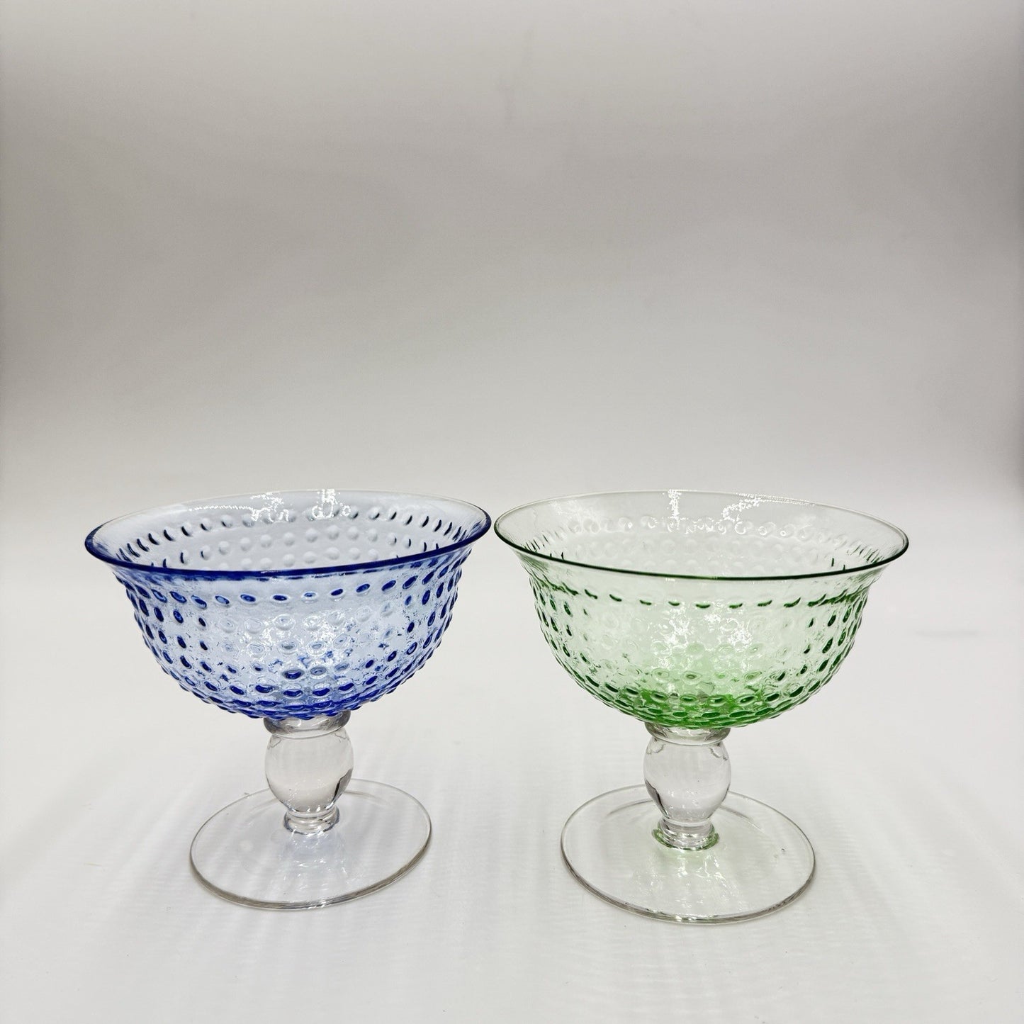Vintage Hobnail Art Glass Blue Green Dessert Sherbet/Glasses Pair