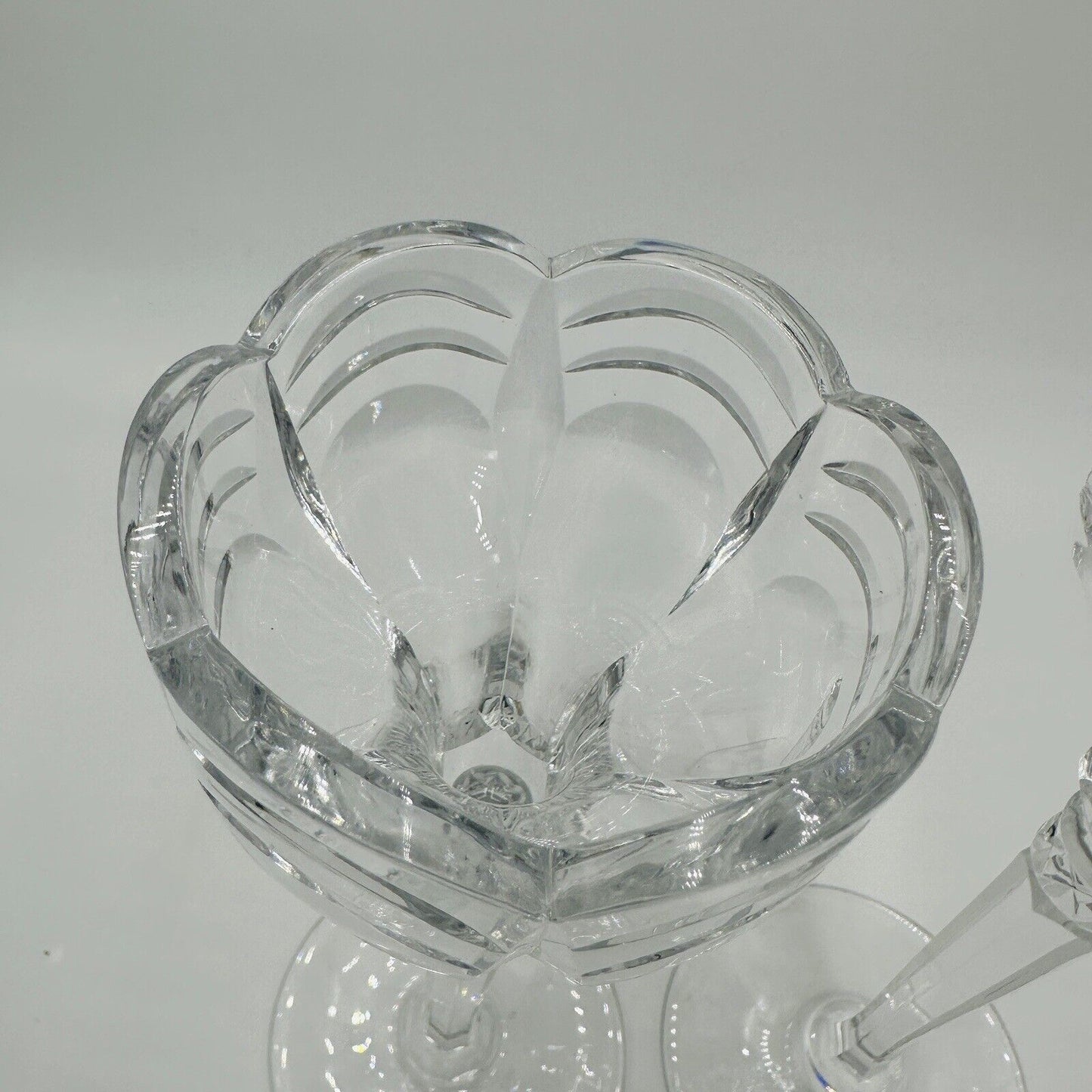 Rogaska Crystal Scalloped Wave Tall Candlestick Holders 10 1/2in Clear Vintage
