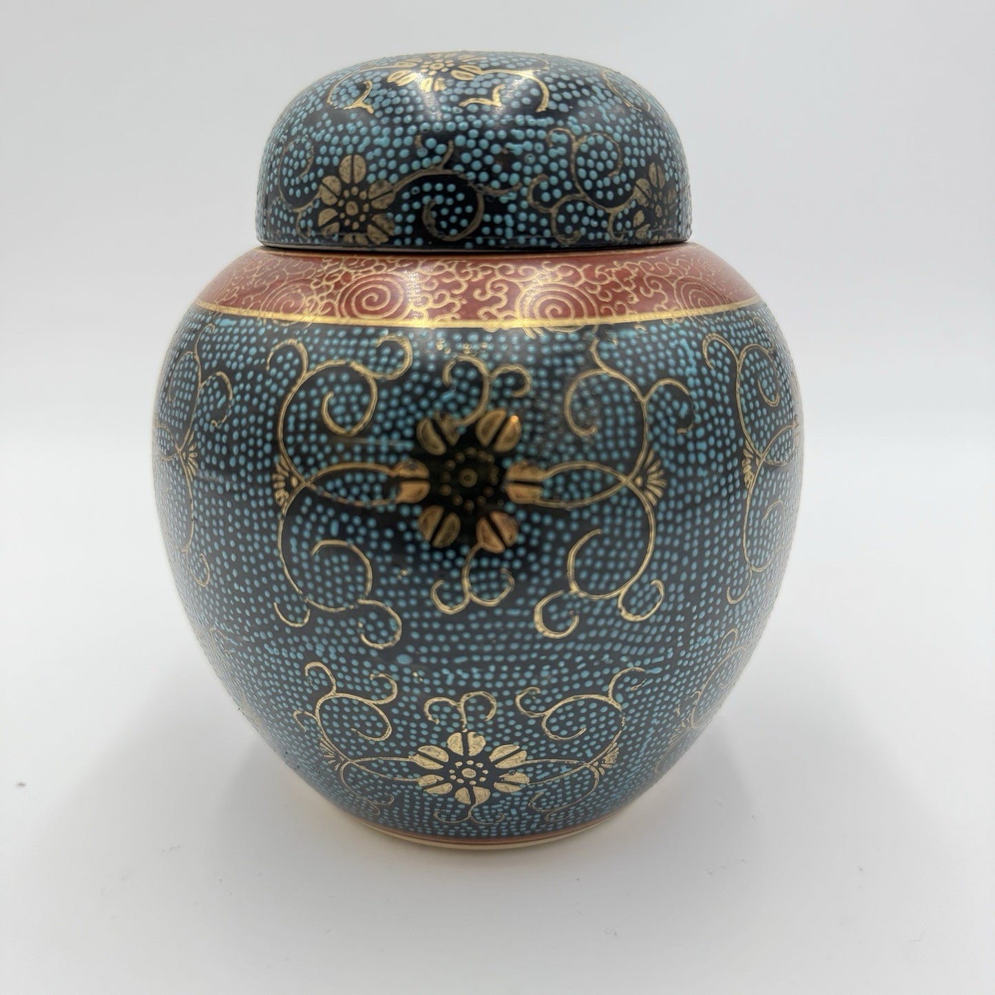 Antique (1890-1920) Asian Satsuma Ware Stamped Handmade Japan Pottery Ginger Jar