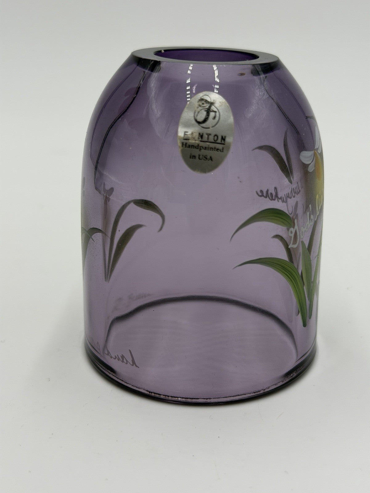 Fenton Art Glass Purple Fairy Light Candle Holder Painted Only Shade 3.5”H