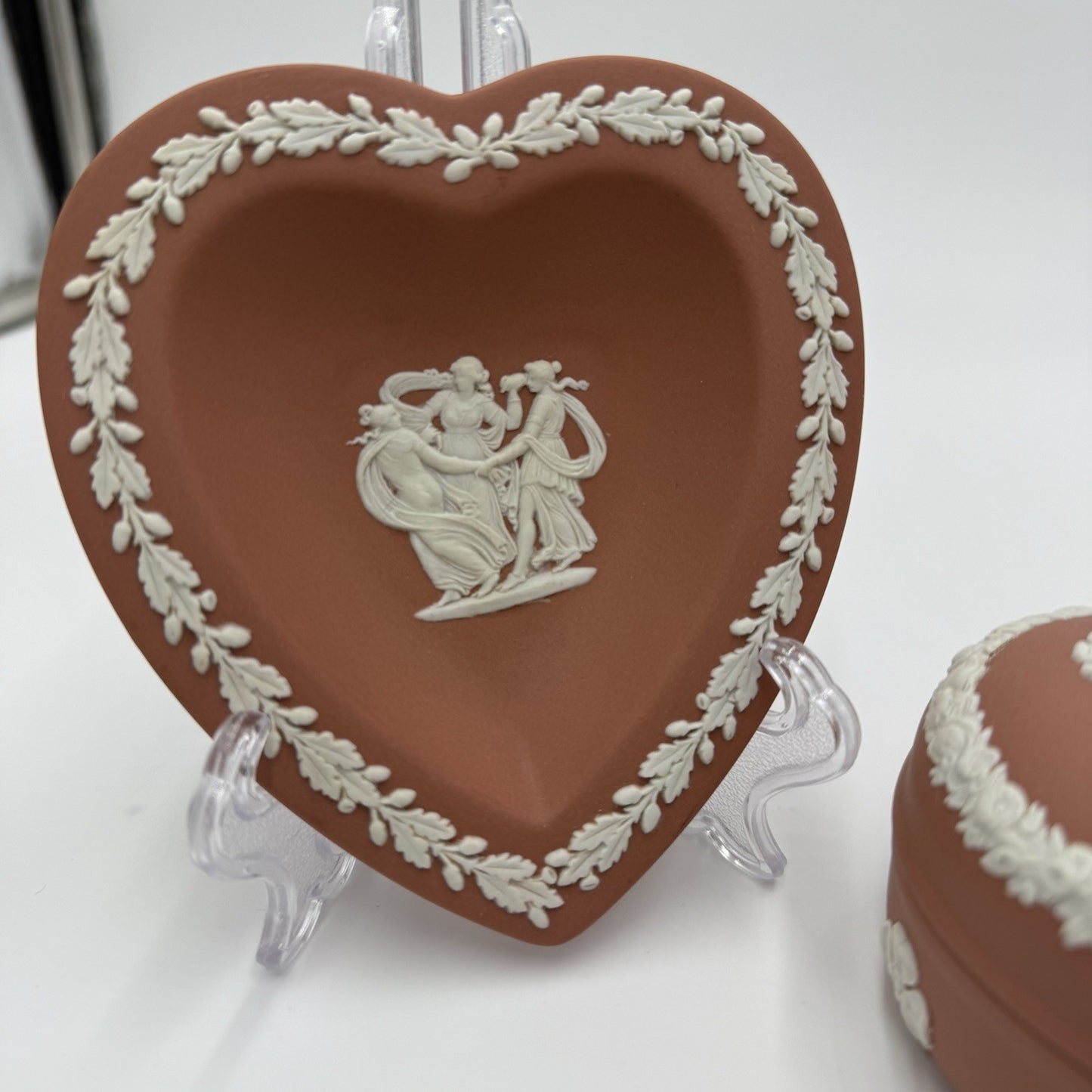 Wedgwood England Jasperware Terracota Trinket Box and Jewelry Trays Set Greek