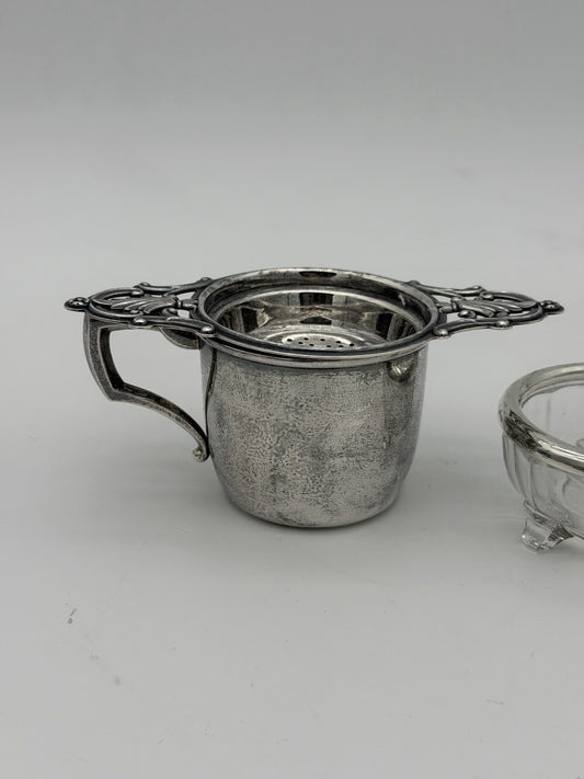 Antique Art Deco Sterling Silver Tea Strainer & Stand & Cup Webster Set Complete