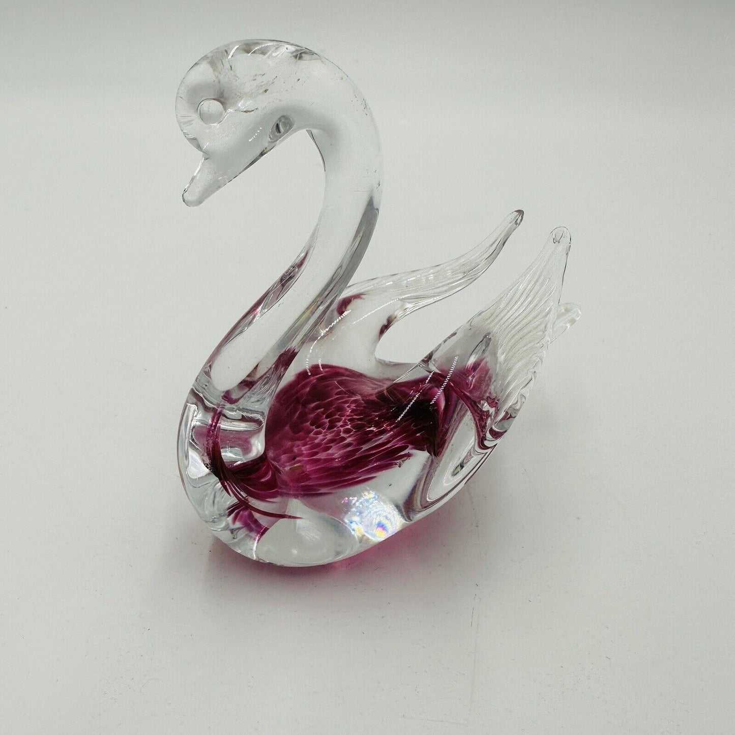 Swedish Granna Swan Glass Art Figurine Pink 5in Hand Blown Hand Made Vintage