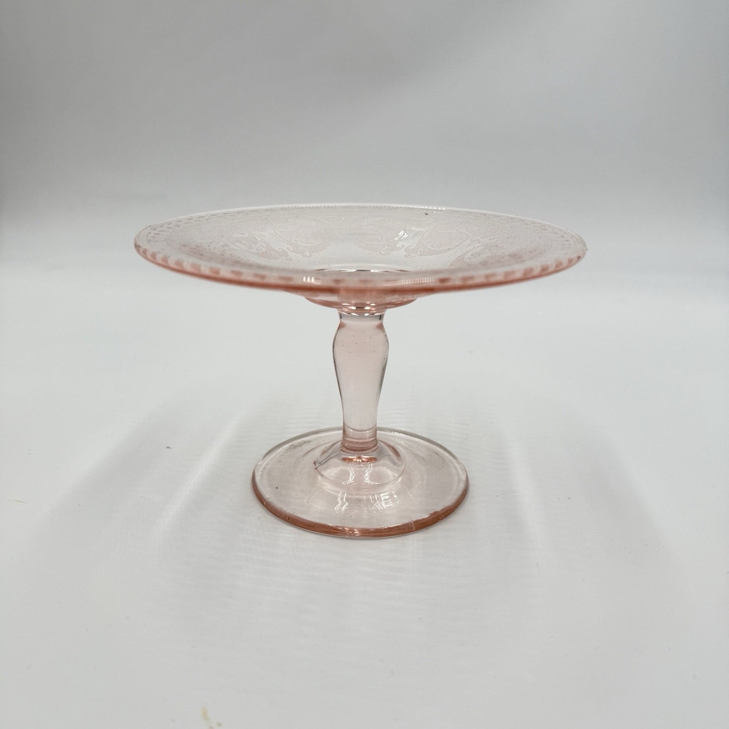 Vintage Fostoria Versailles Art Glass Pink Elegant Glass Compote 4”Hx 6” Etched