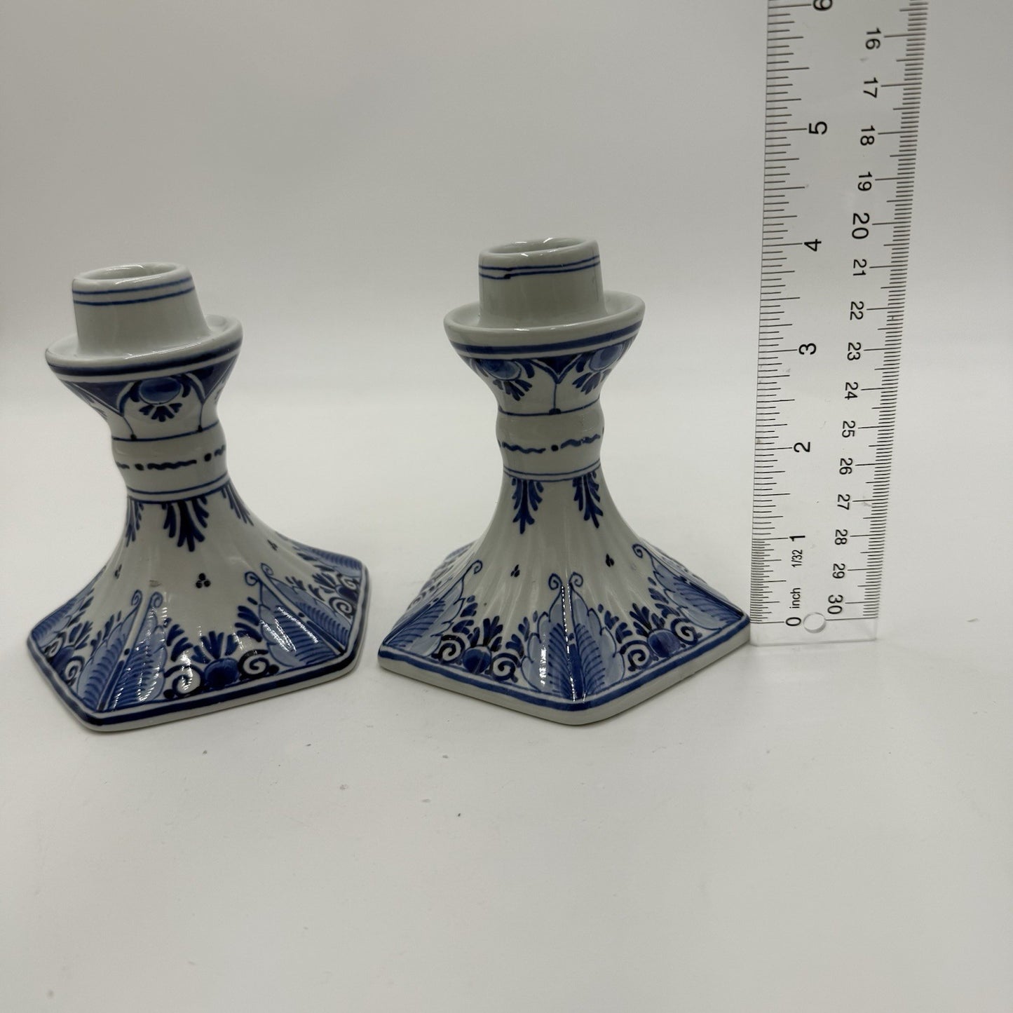 Royal Delft Porceleyne Fles Vintage 4.5" Candle Stick Holders Blue White Signed