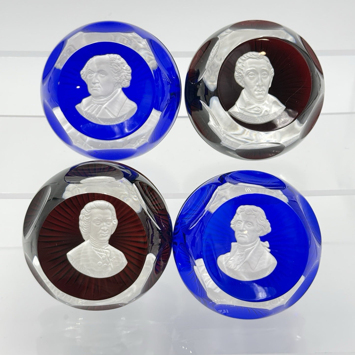 Baccarat France Franklin Mint Crystal Paperweight Adams Rousseau Jefferson Cameo