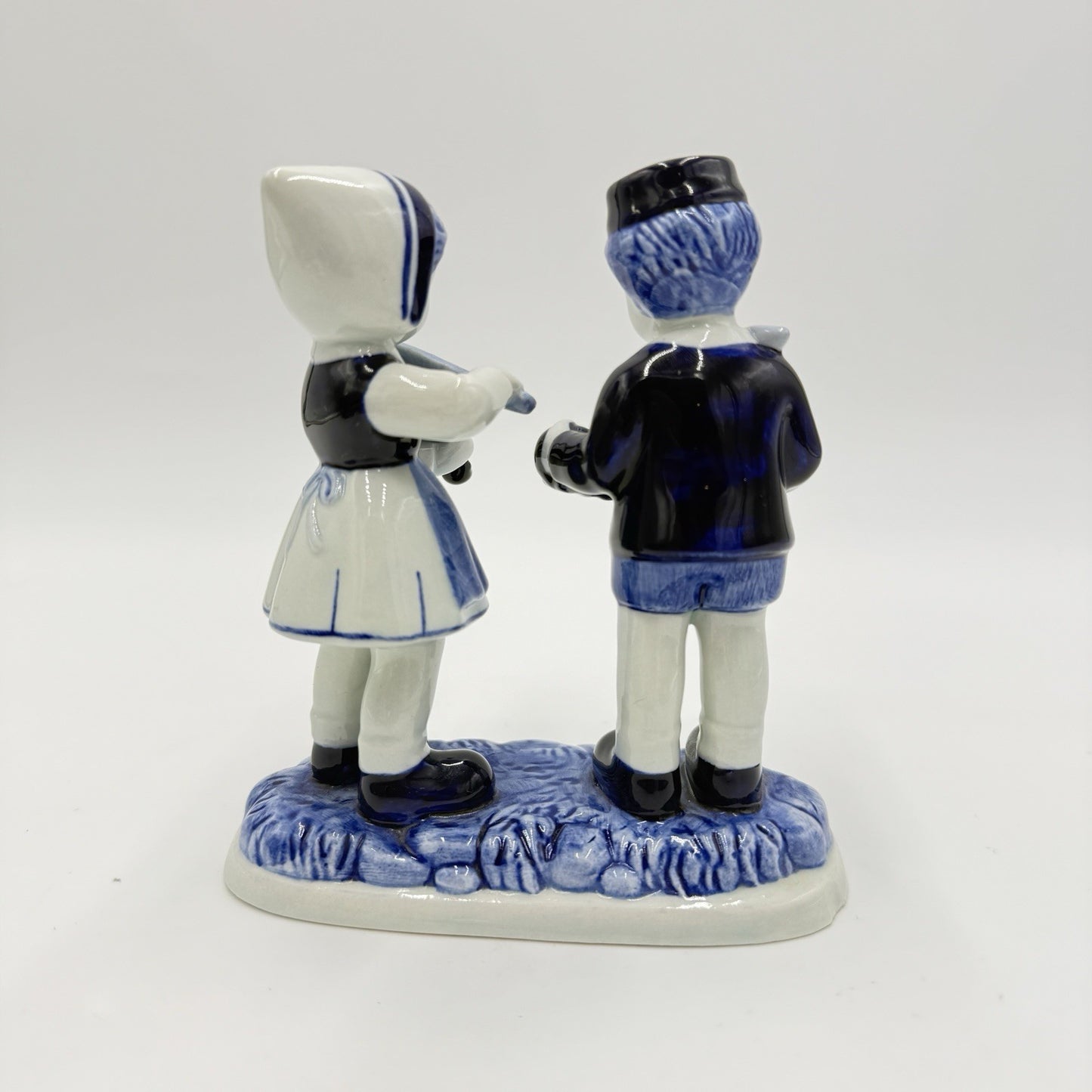 Delft Blue Pottery Dutch Boy & Girl Hand Painted Musician Figurine 5” Vintage