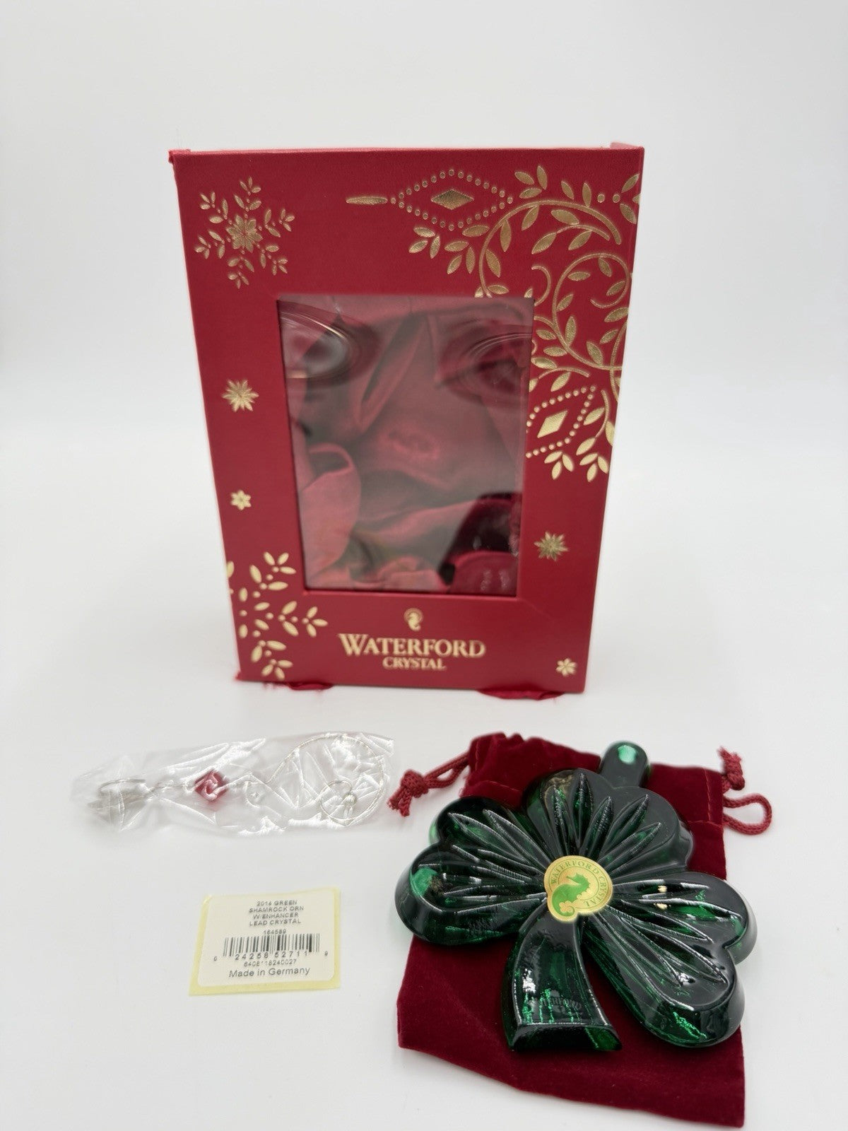 Waterford Crystal 2014 Green Shamrock Ornament W/enhancer Lead Crystal