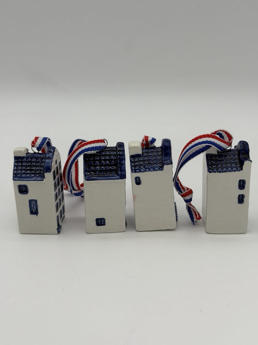 Rare Delft Blue Dutch 2” Mini Canal Houses Christmas Ornaments Set 4