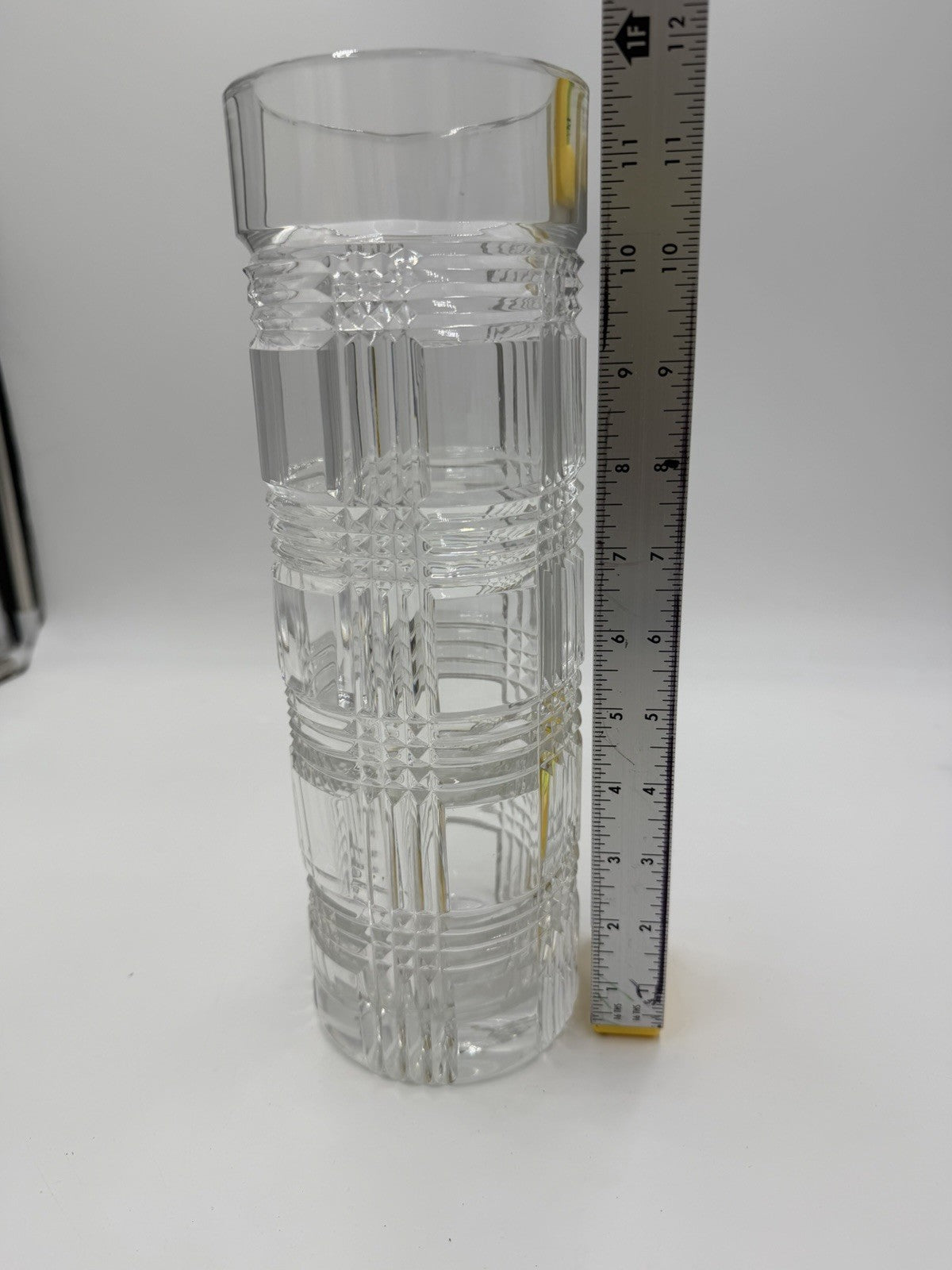 Ralph Lauren Crystal Flower Vase Large Straight Vase Glen Plaid Vintage 12 Inch