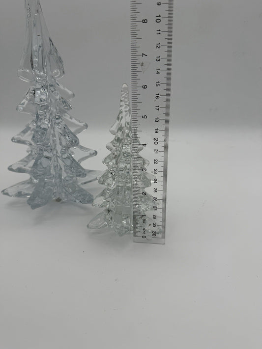 Vintage Silvestri Handcrafted Clear Art Glass Christmas Trees 10.5”&6” Figurines